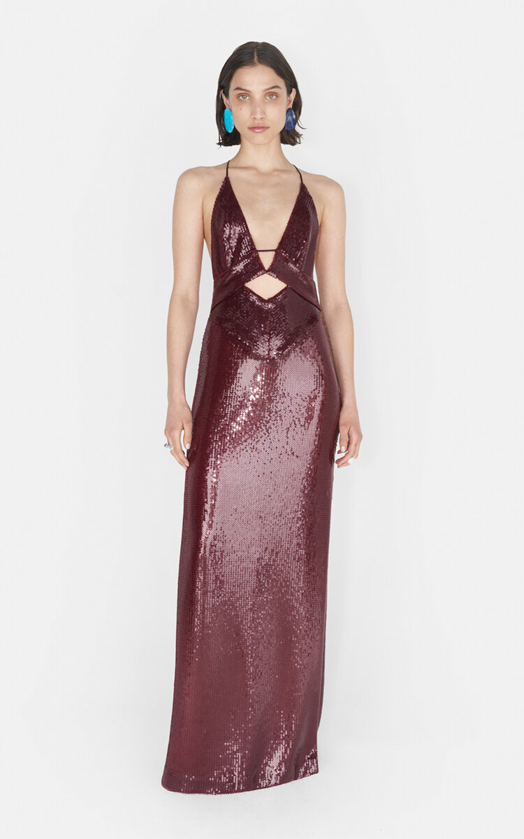 chinese dress ladies BABARONI Sequins Lace Bridesmaid Dress with Cap Sleeves Burgundy, Burgundy / US0