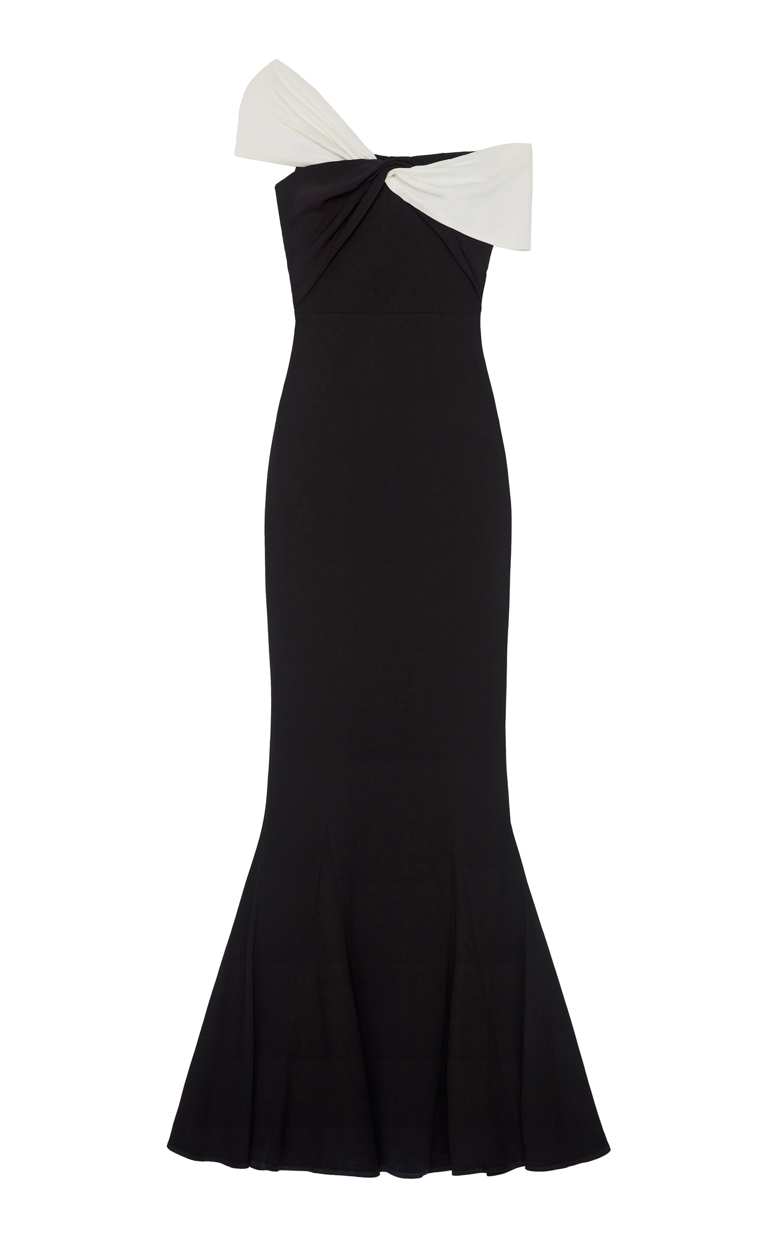 Roland Mouret Asymmetric Twisted Stretch Cady Gown In Black,white