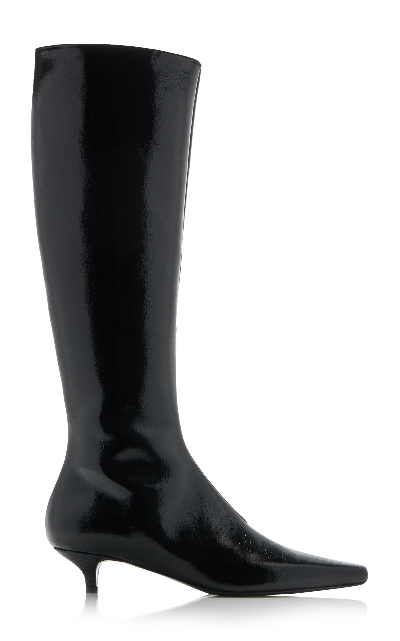 Shop Totême The Slim Leather Knee Boots In Black