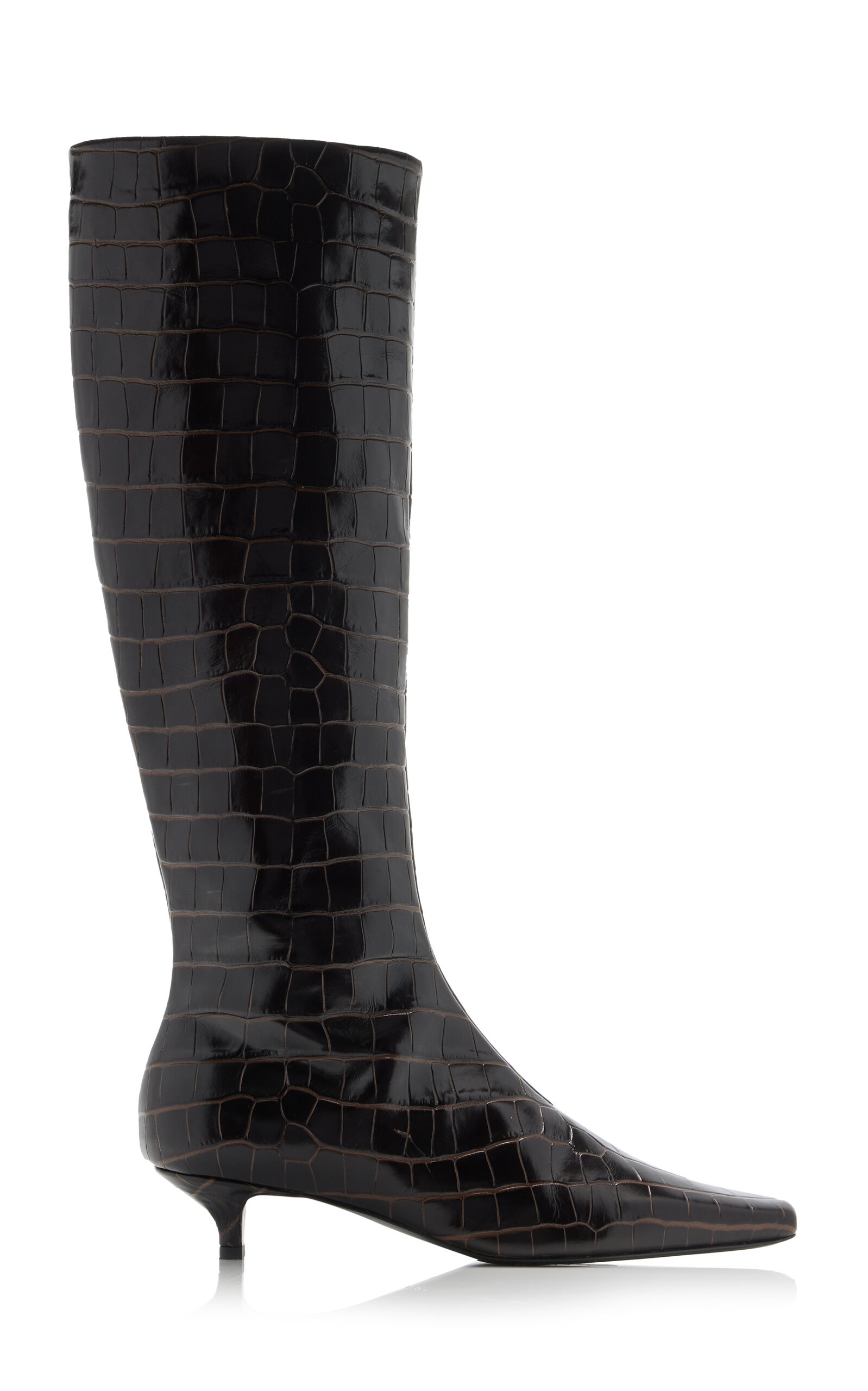 Shop Totême The Slim Embossed Leather Knee Boots In Brown