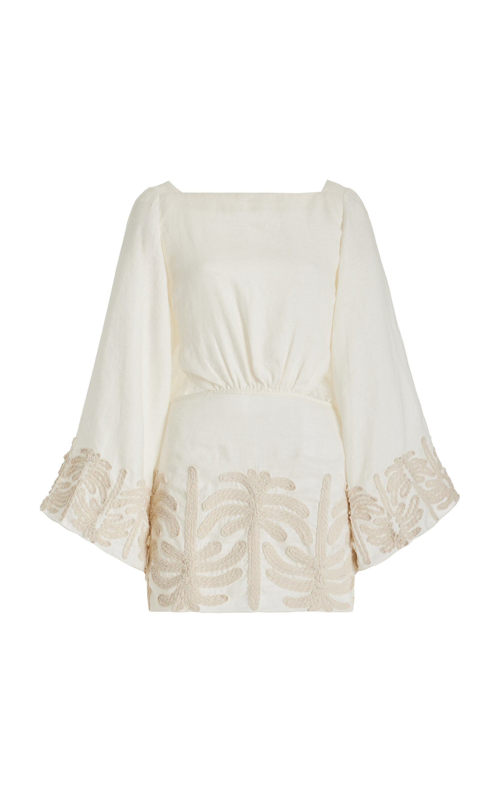 Shop Johanna Ortiz Shared Present Embroidered Linen Mini Dress In Neutral