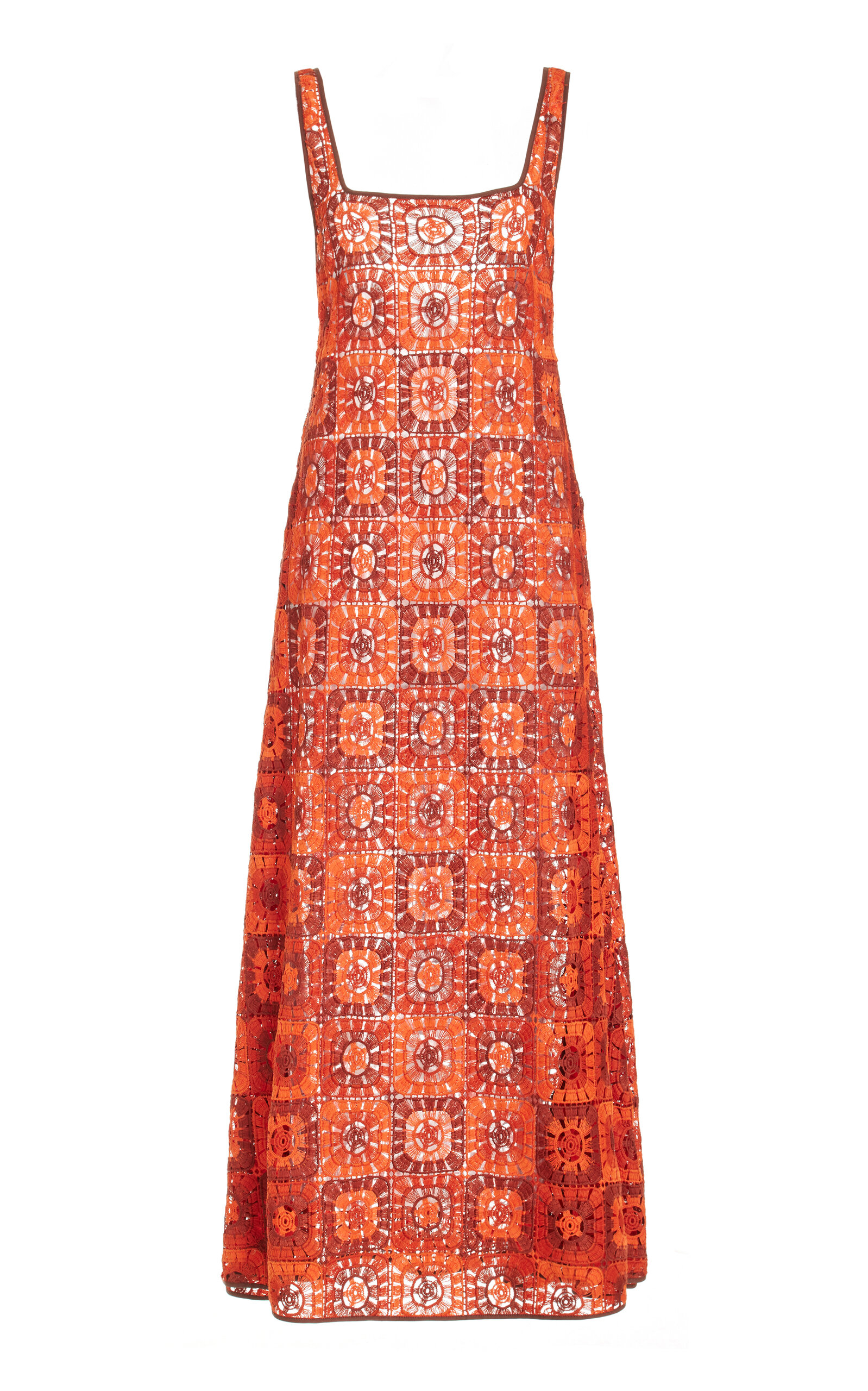 Johanna Ortiz Birdsong Crocheted Midi Dress In Terracotta/red