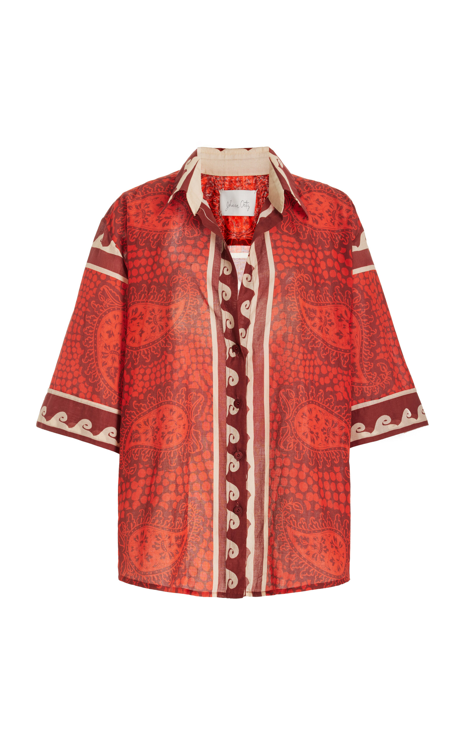 Shop Johanna Ortiz Red Paisley Situation Cotton Shirt