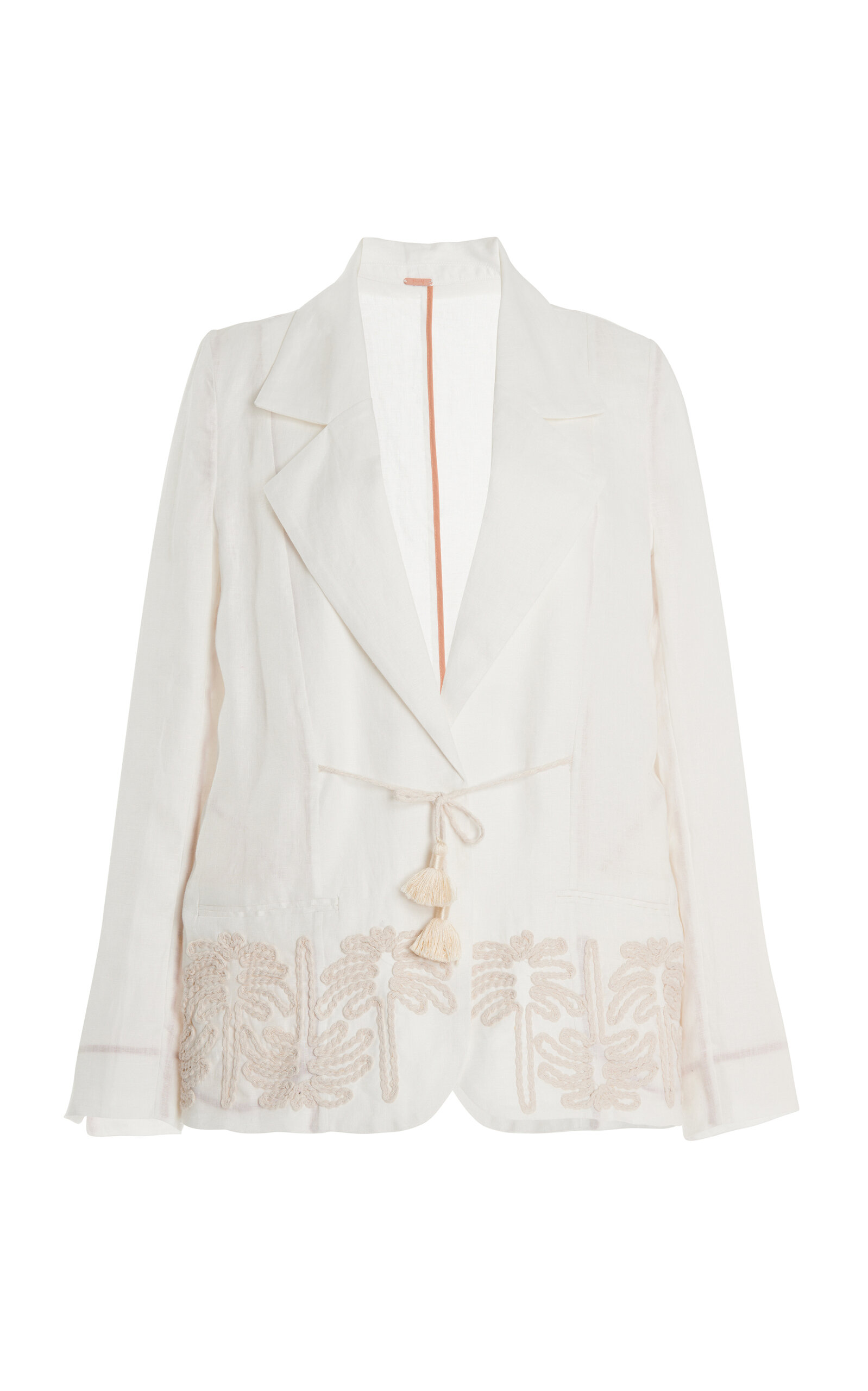 Shop Johanna Ortiz Unfolded Moment Embroidered Linen Blazer In White