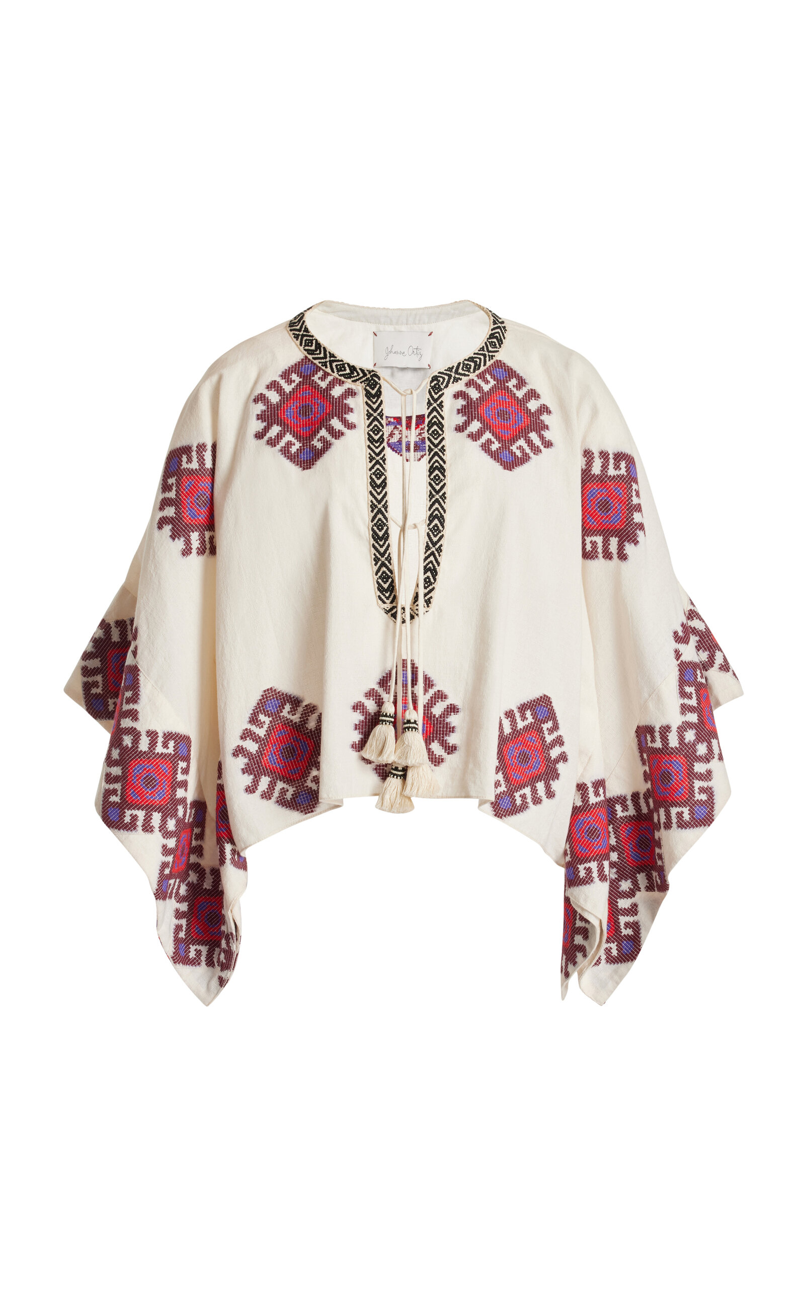 Shop Johanna Ortiz Bushveld Cotton Poncho Top In Red