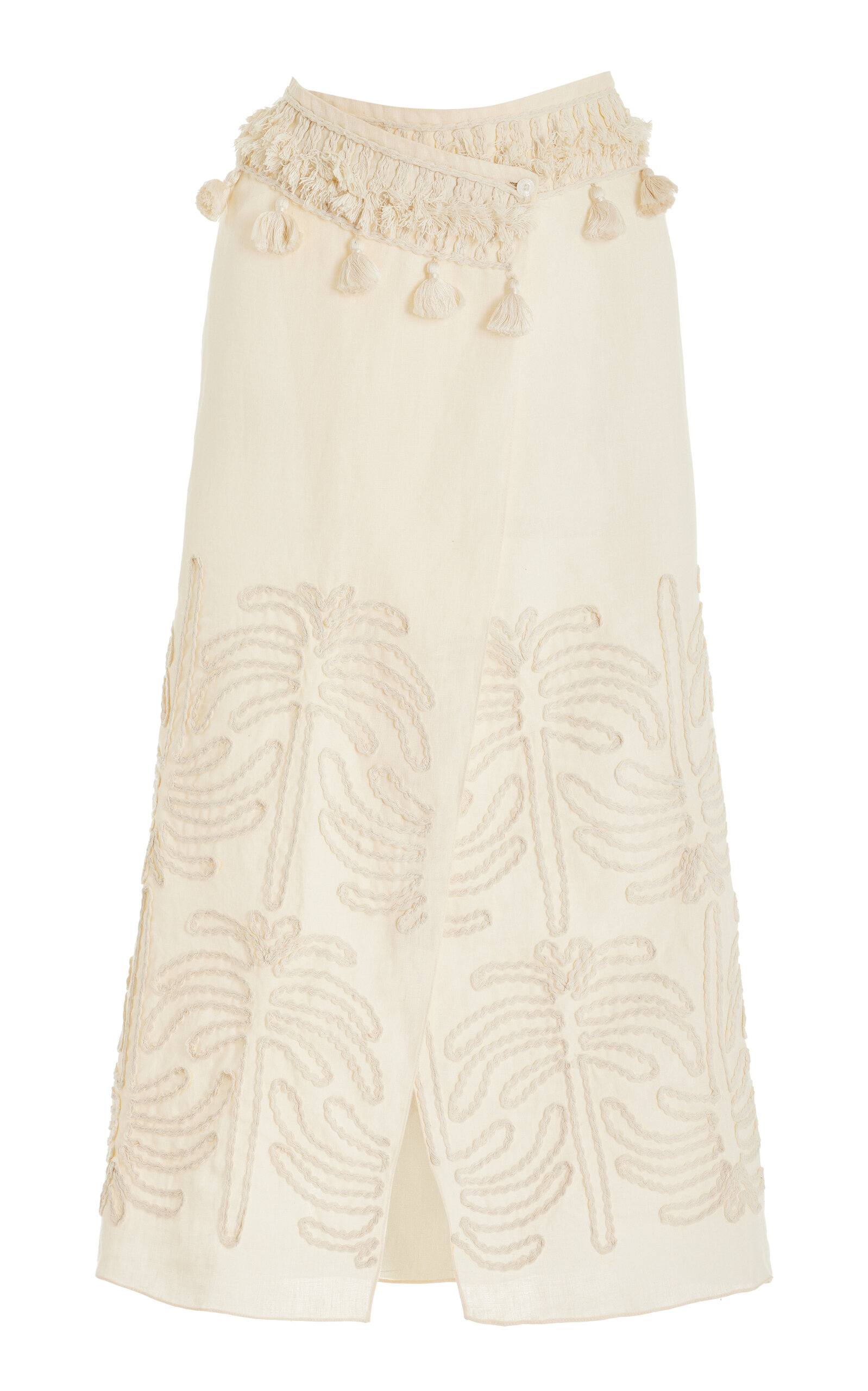 Johanna Ortiz Tansania Sun Embroidered Midi Wrap Skirt In Ecru