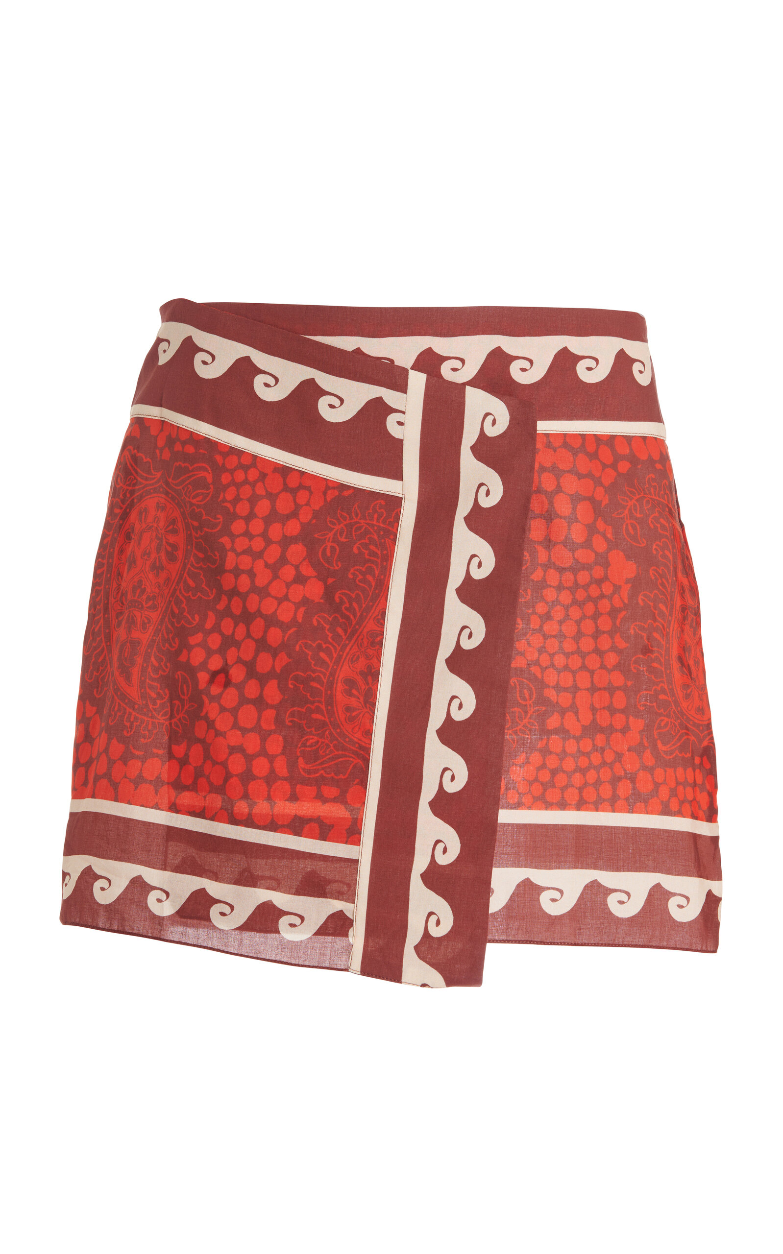 Shop Johanna Ortiz Hunting Roots Paisley Cotton Mini Wrap Skirt In Red