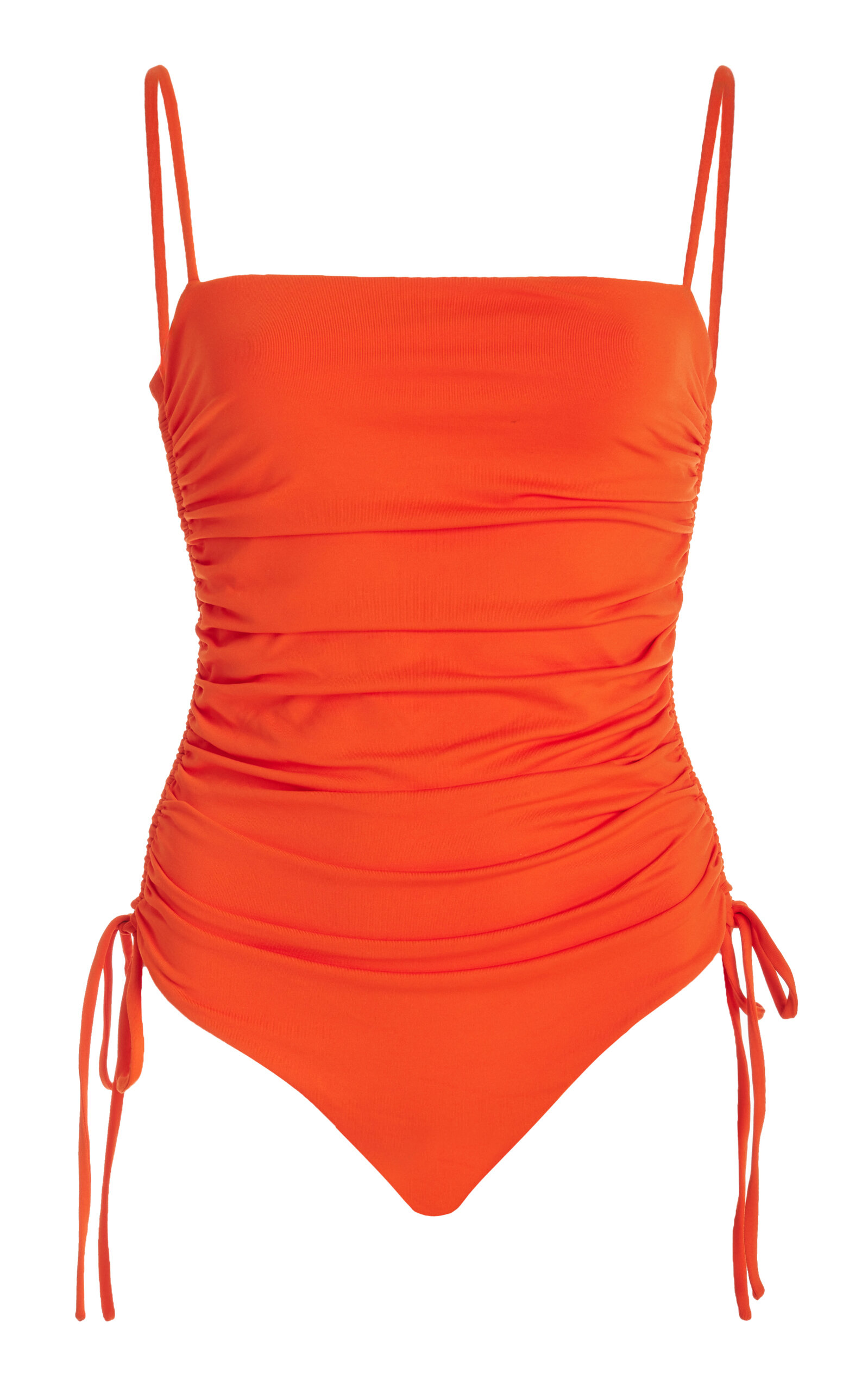 Shop Johanna Ortiz Tarangire Ruched One-piece Swimsuit In Orange