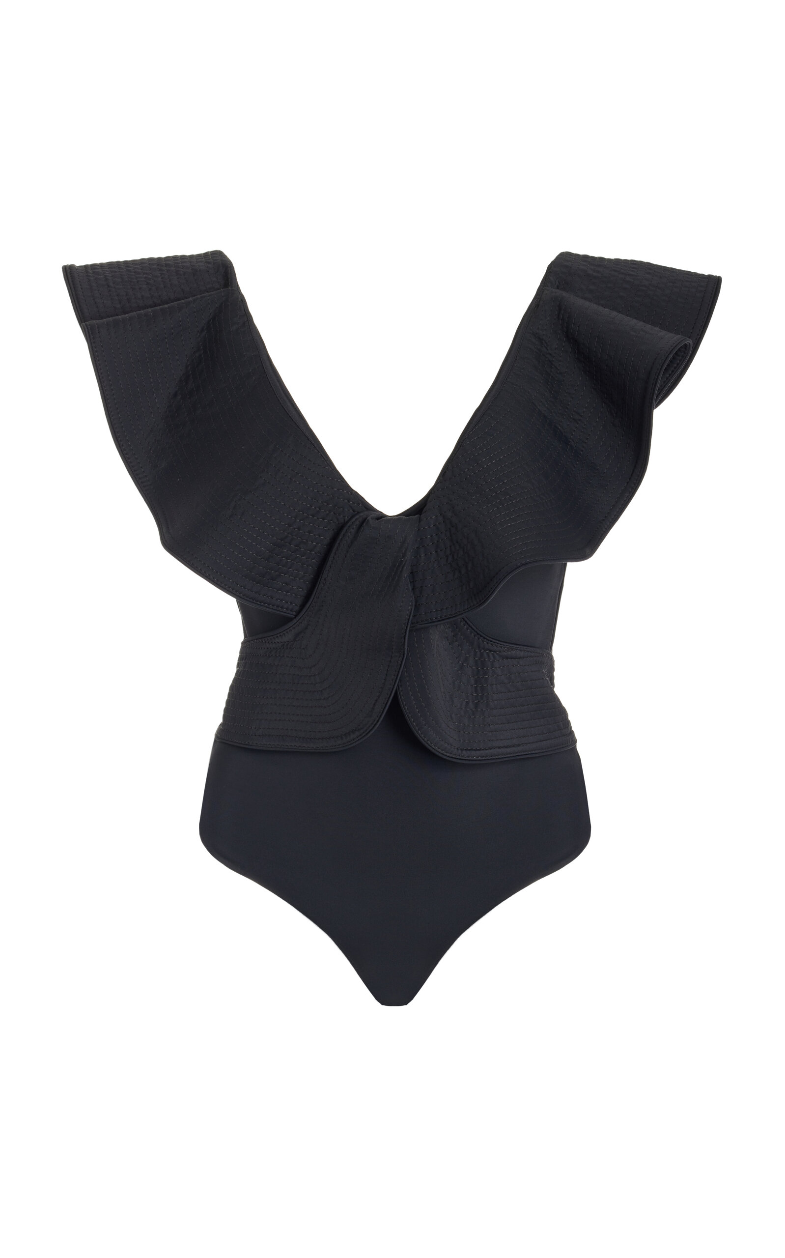 Shop Johanna Ortiz Island Rhythms Ruffled One-piece Swimsuit In Black
