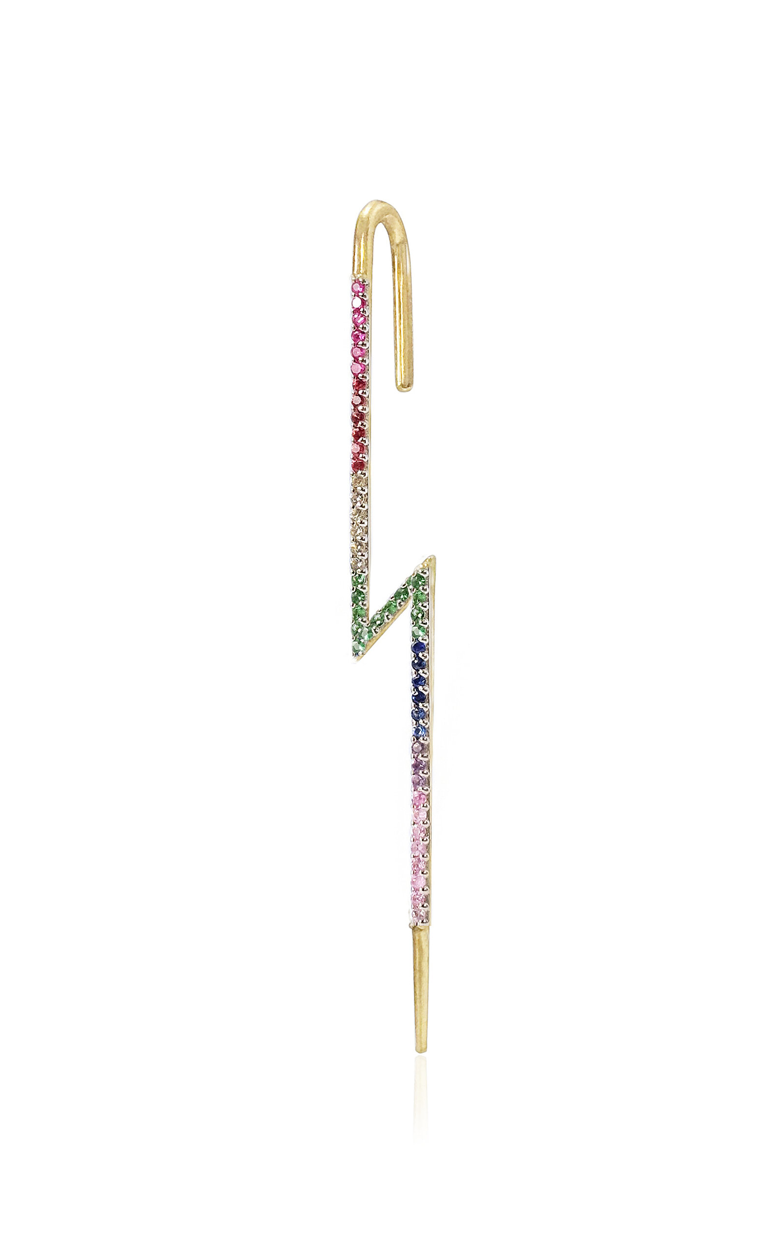 18K Yellow Gold Flash Flash Multicolor Sapphires Single Ear Pin