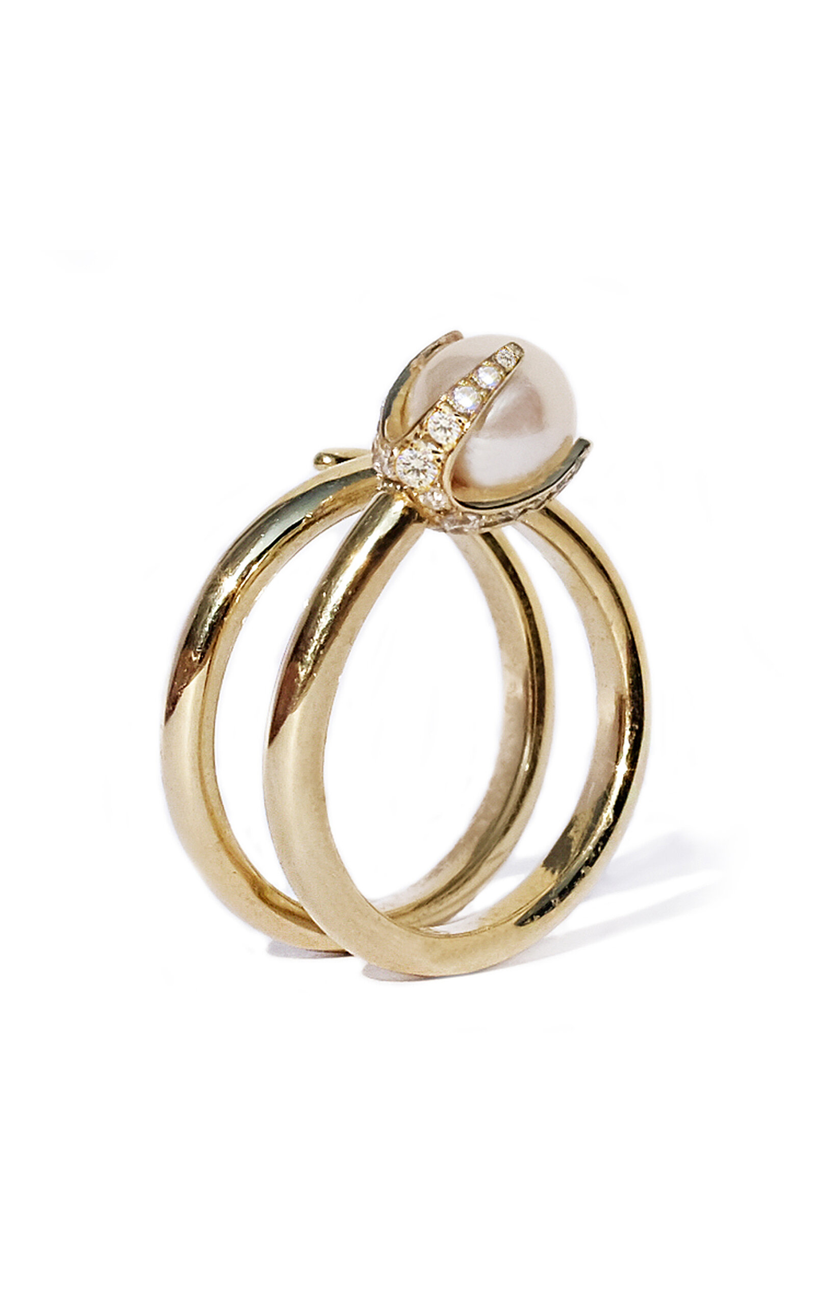 18K Yellow Gold Crescendo Pearl and Diamond Ring