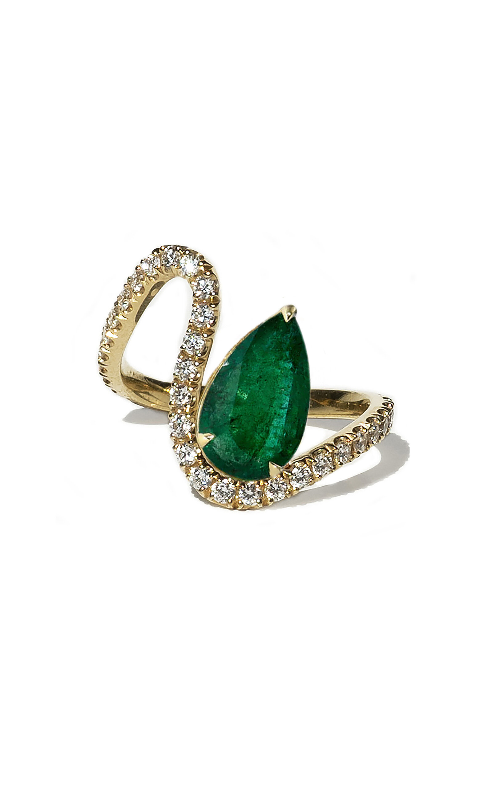 Katkim 18k Yellow Gold Floating Emerald And Diamond Ring In Green