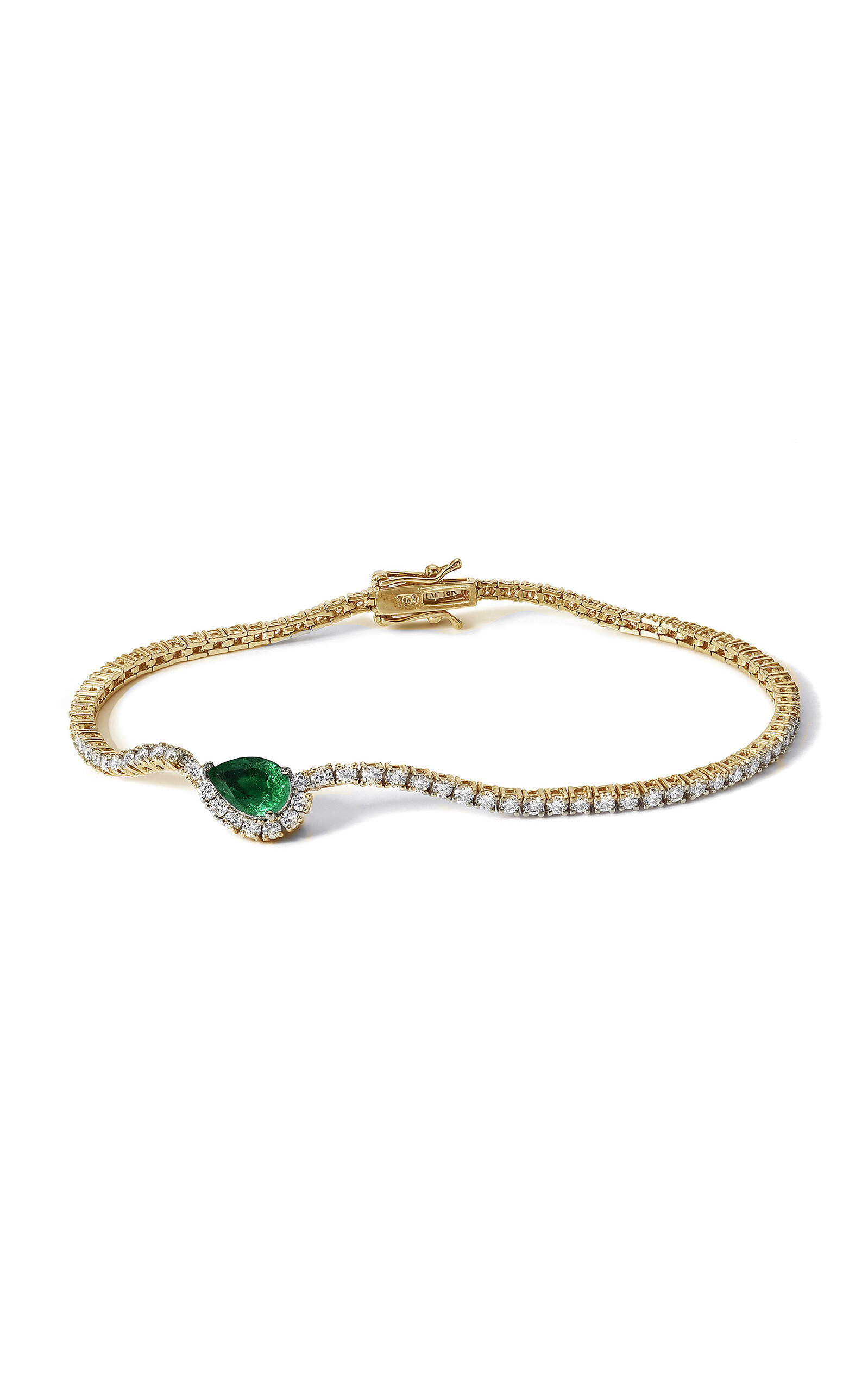 Katkim 18k Yellow Gold Petite Trace Eternity Emerald And Diamond Bracelet In Green