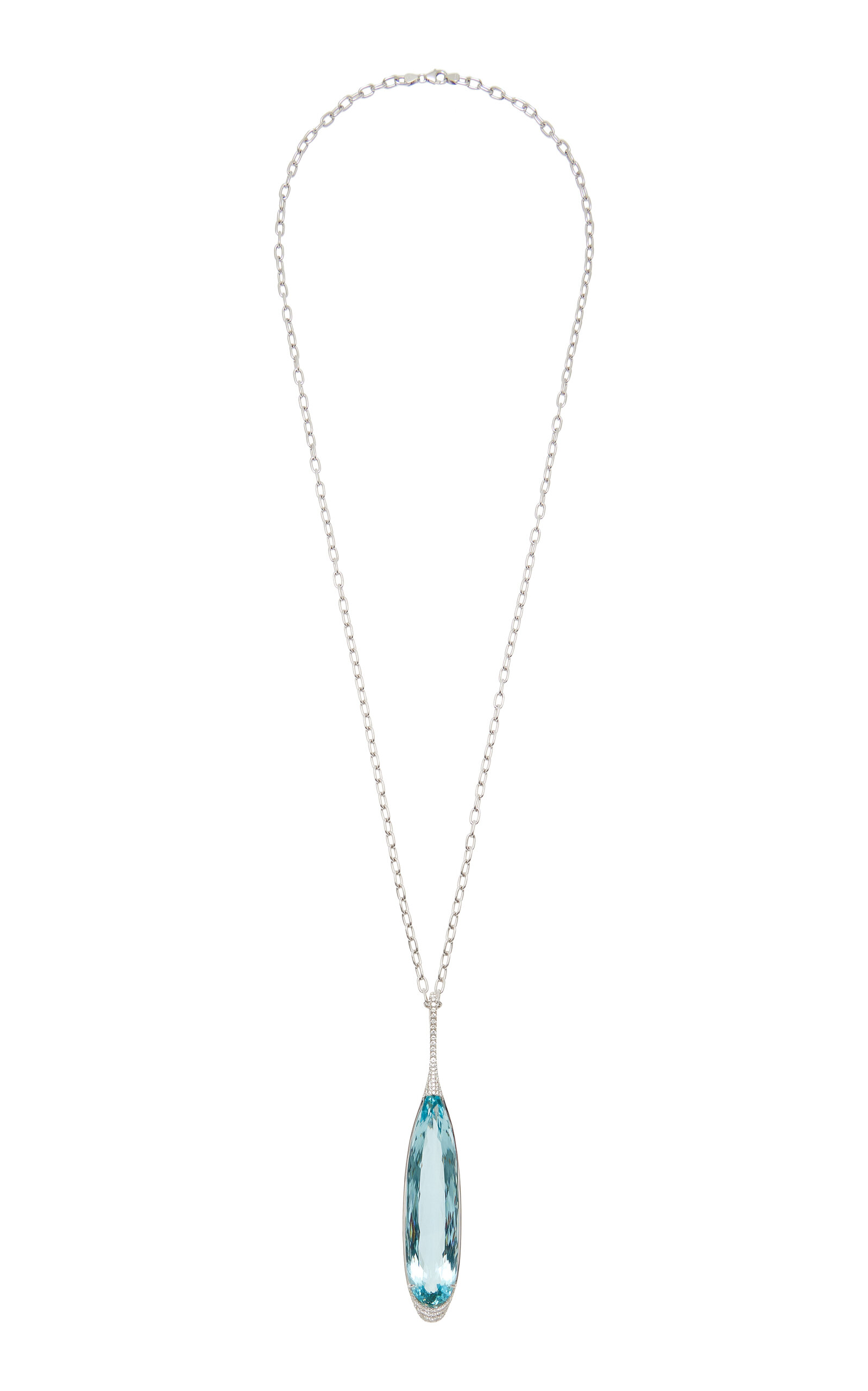 18K White Gold Aquamarine and Diamond Pendant Necklace