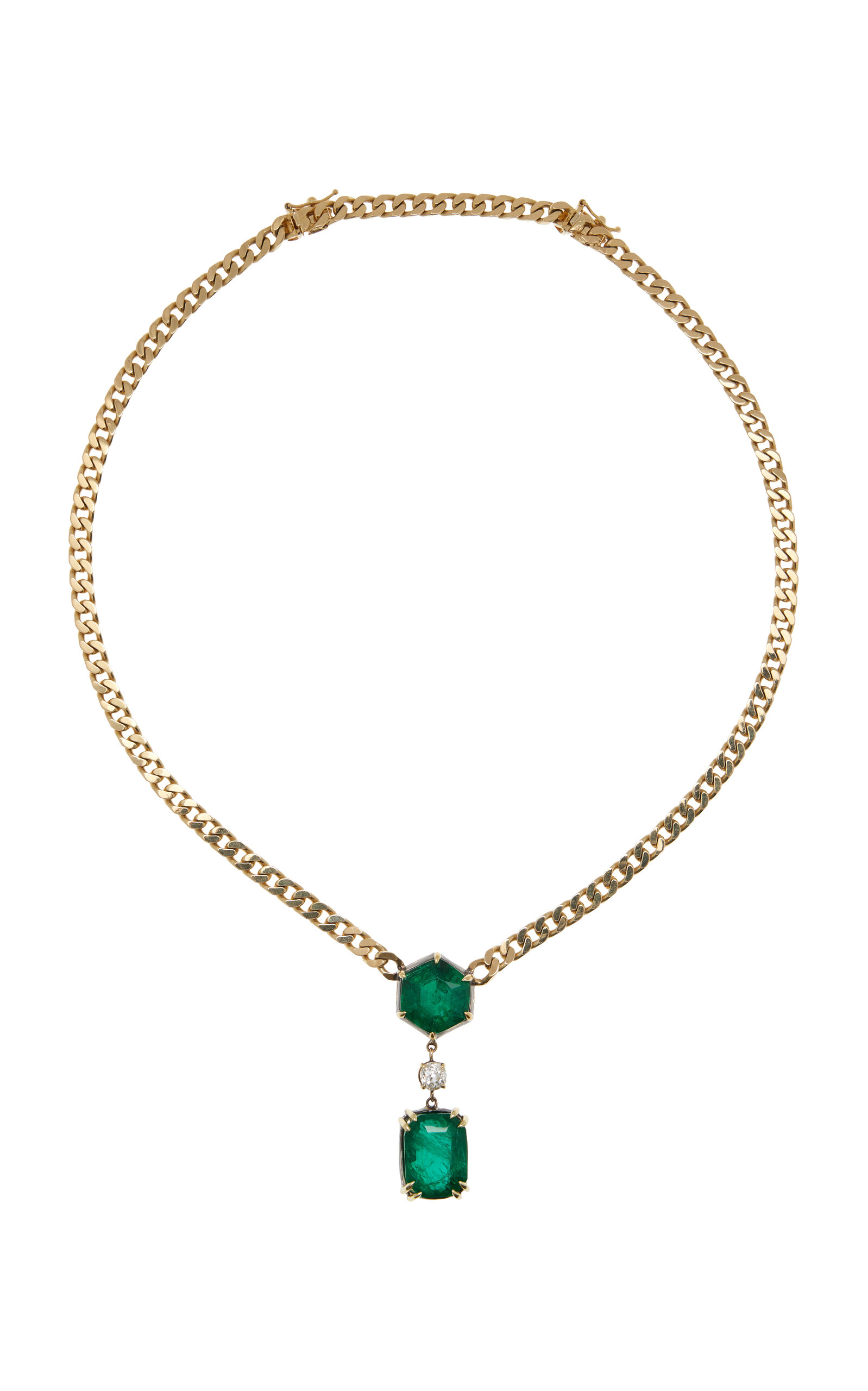 18K Yellow Gold Emerald Pendant Necklace