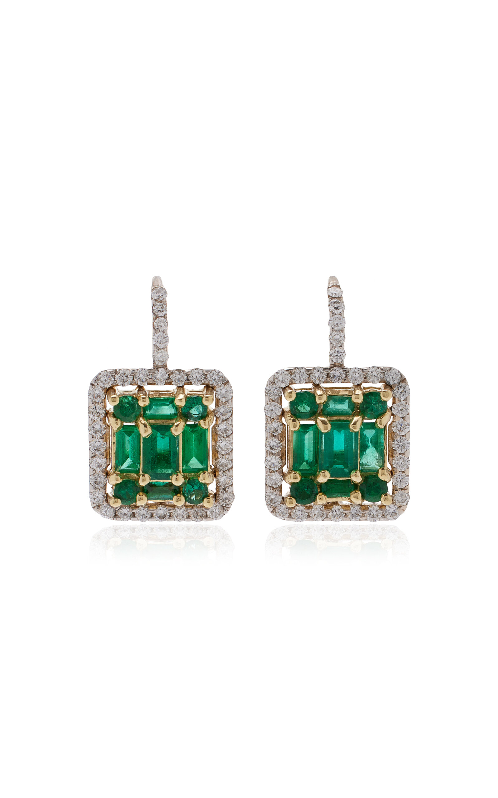 18K Gold Emerald and Diamond Earrings