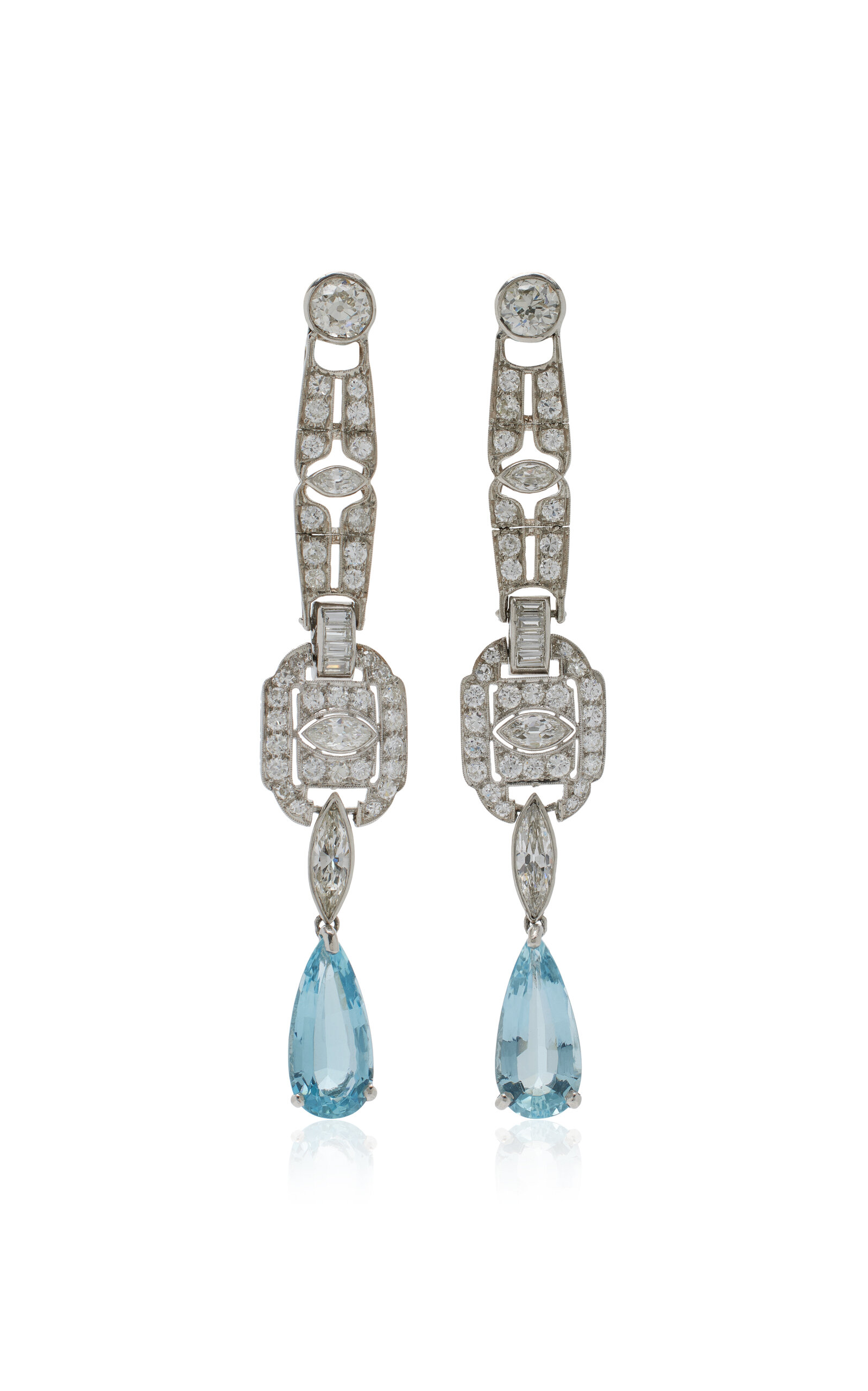 Mindi Mond Platinum Aquamarine And Diamond Drop Earrings In Blue