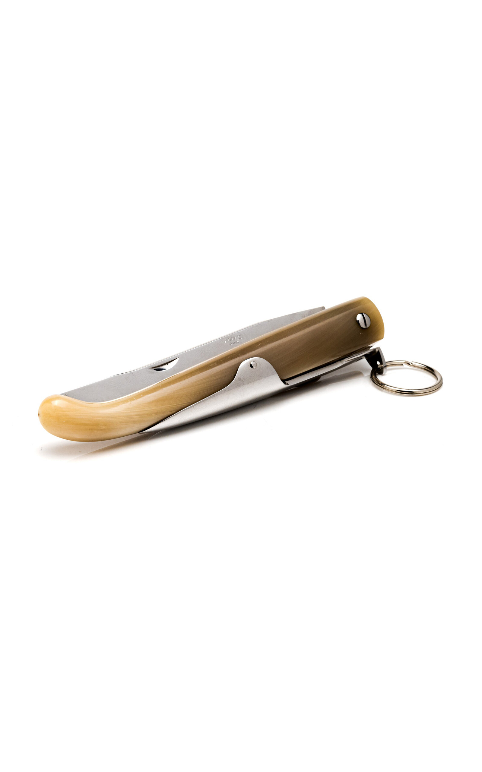 MANTIQUES MODERN HERMES HORN-TRIMMED STAINLESS STREEL POCKET KNIFE