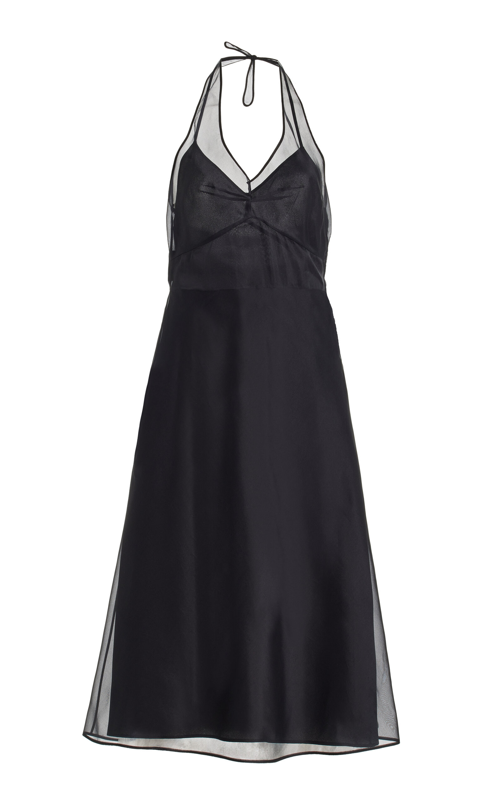 Prada Silk Organza Halter Midi Dress In Black