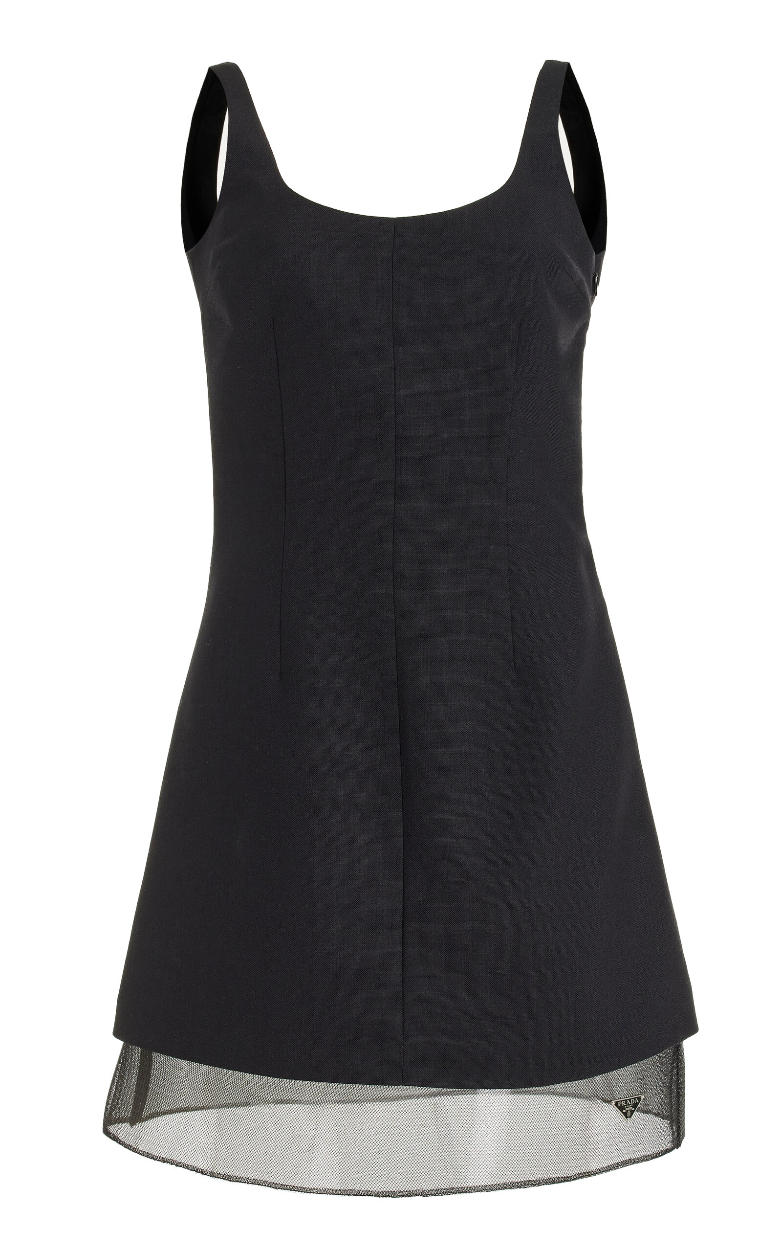 Shop Prada Mesh-trimmed Wool Mini Dress In Black
