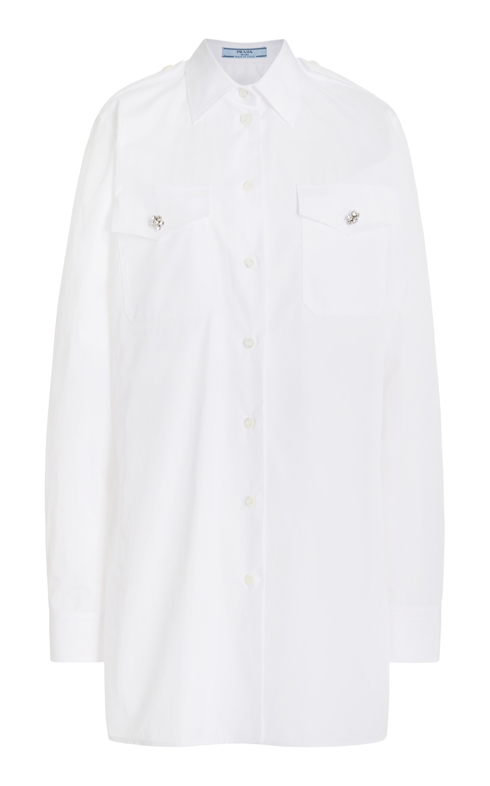 Prada Crystal-button White Cotton Shirt In White