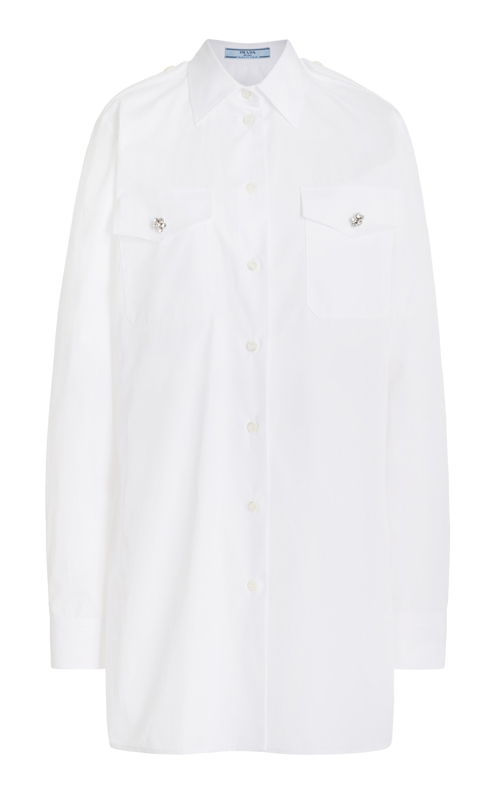 Shop Prada Pocket-detailed Cotton Poplin Shirt In White