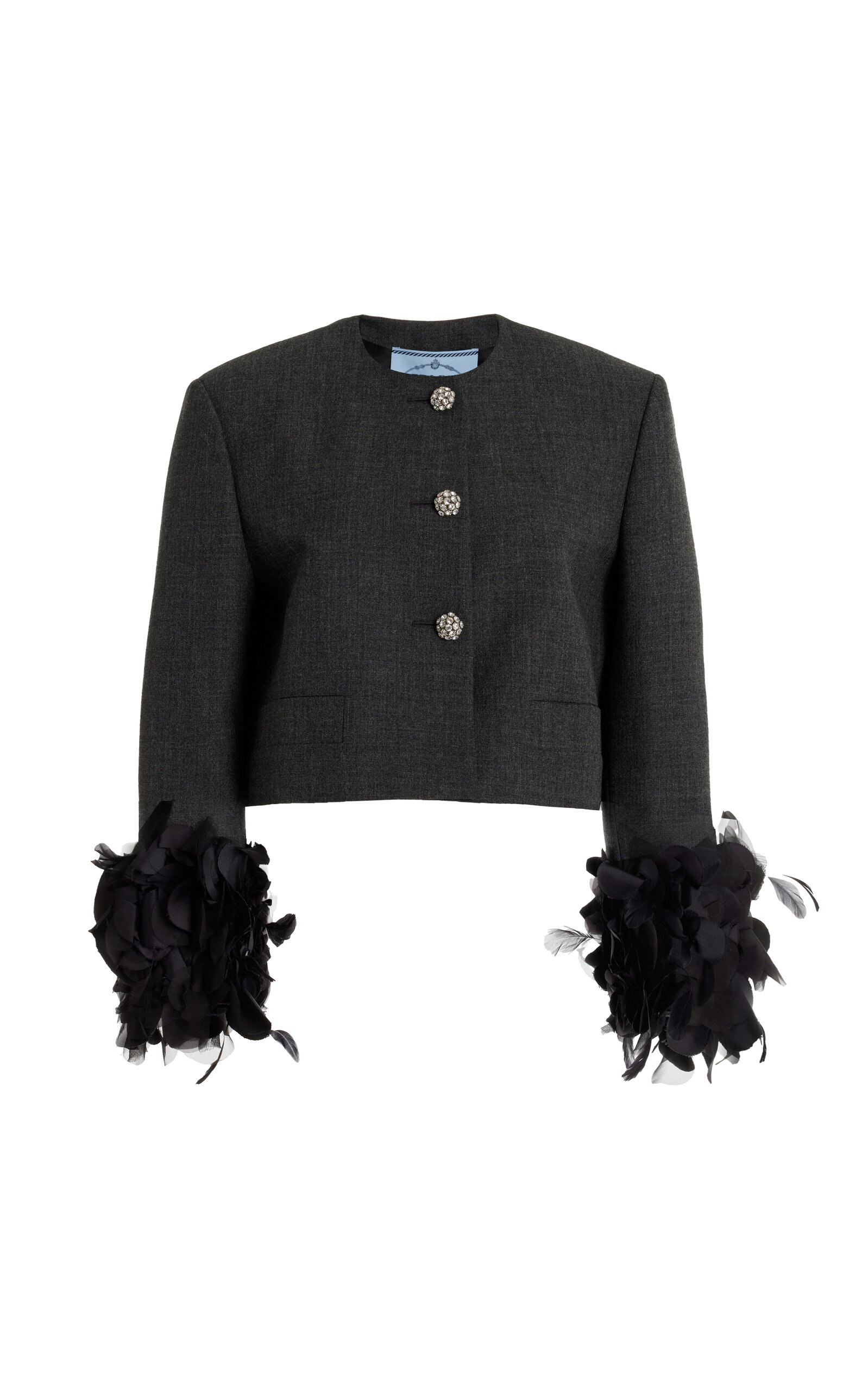 Prada Feather-embellished Wool Jacket In Grey