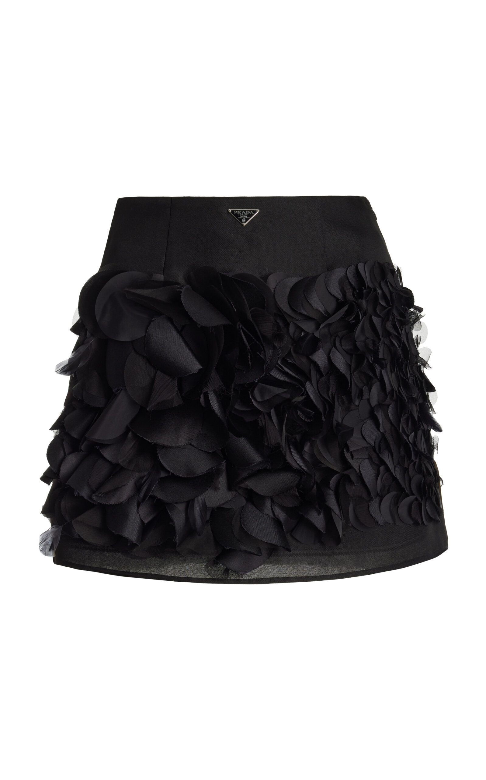 Shop Prada Petal-embroidered Silk-gazar Mini Skirt In Black