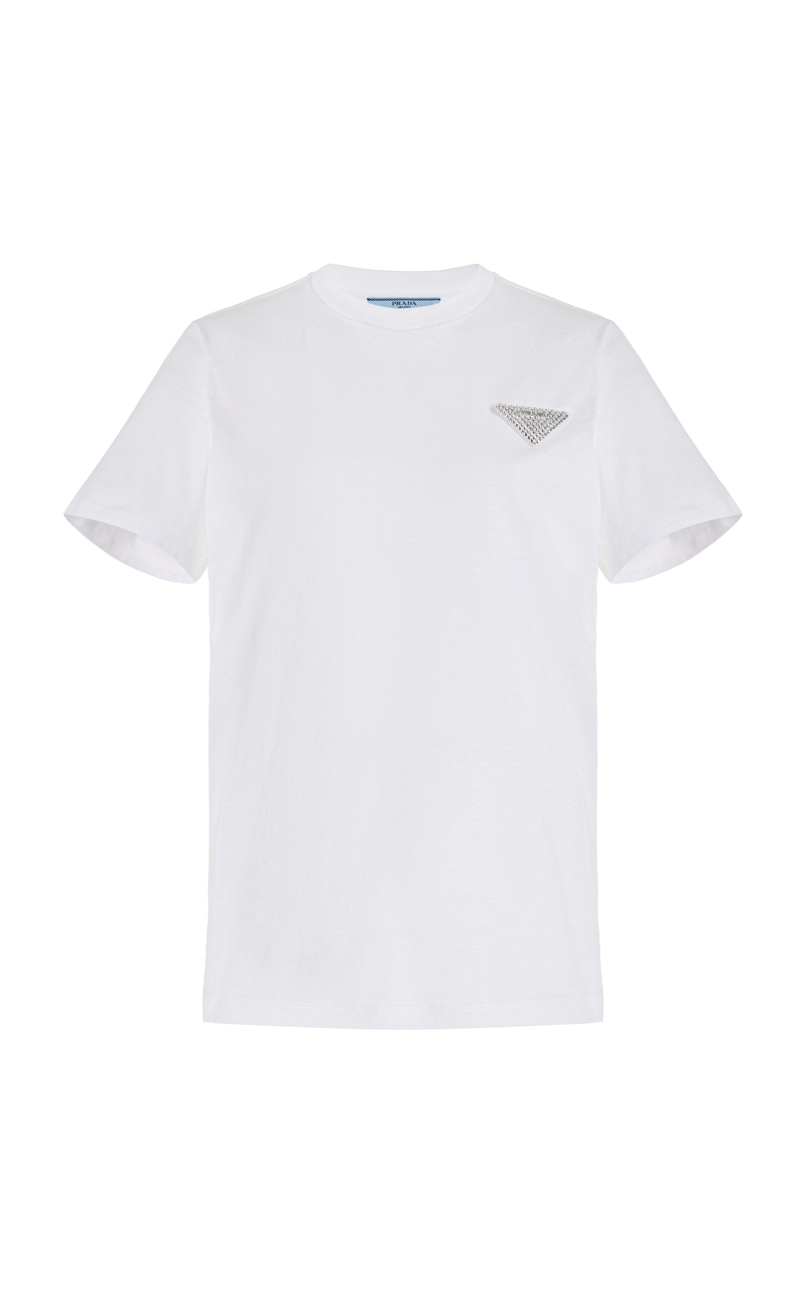 Shop Prada Logo-crystal Cotton T-shirt In White