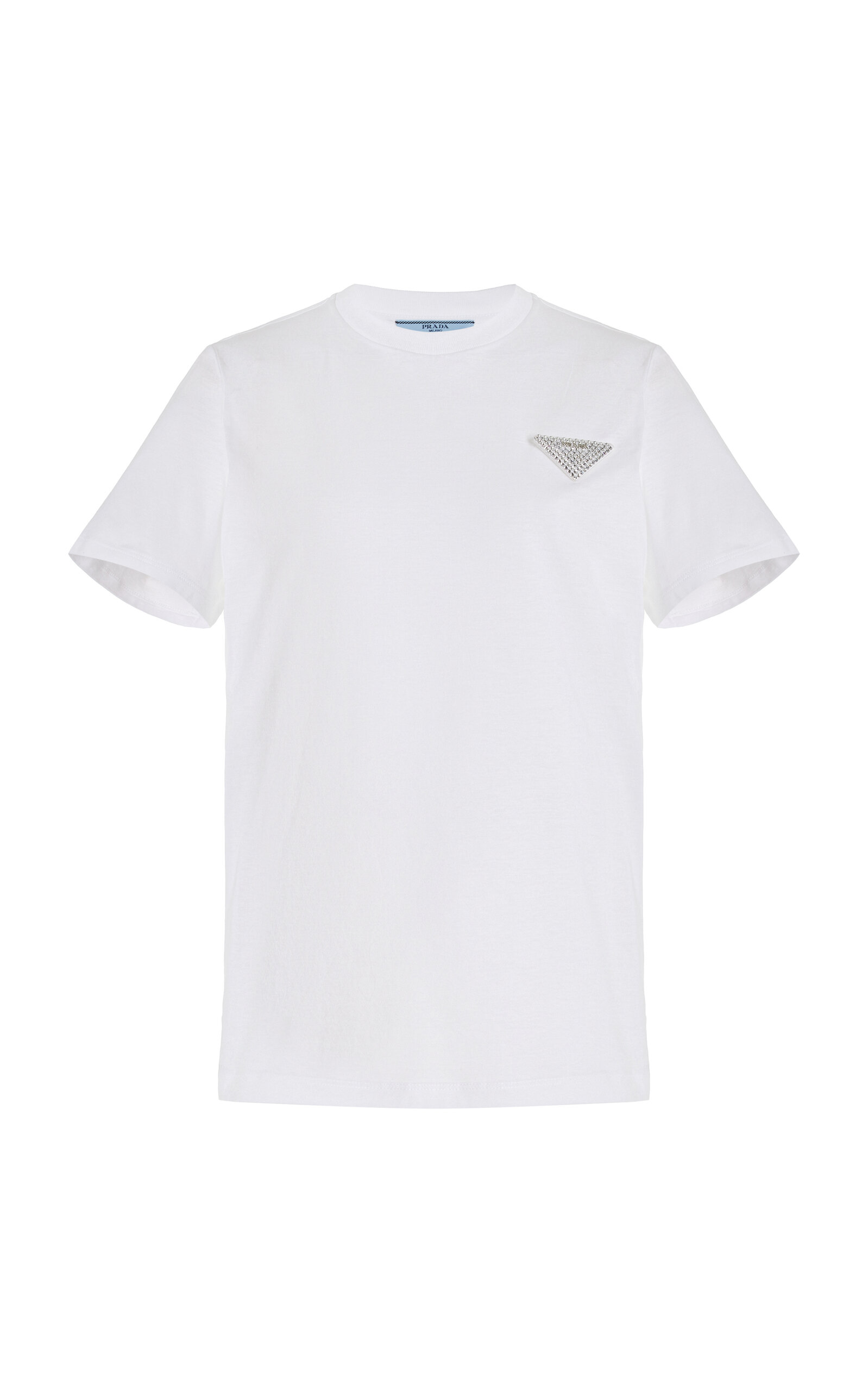 Prada Womens White Logo-plaque Crystal-embellished Cotton T-shirt In White