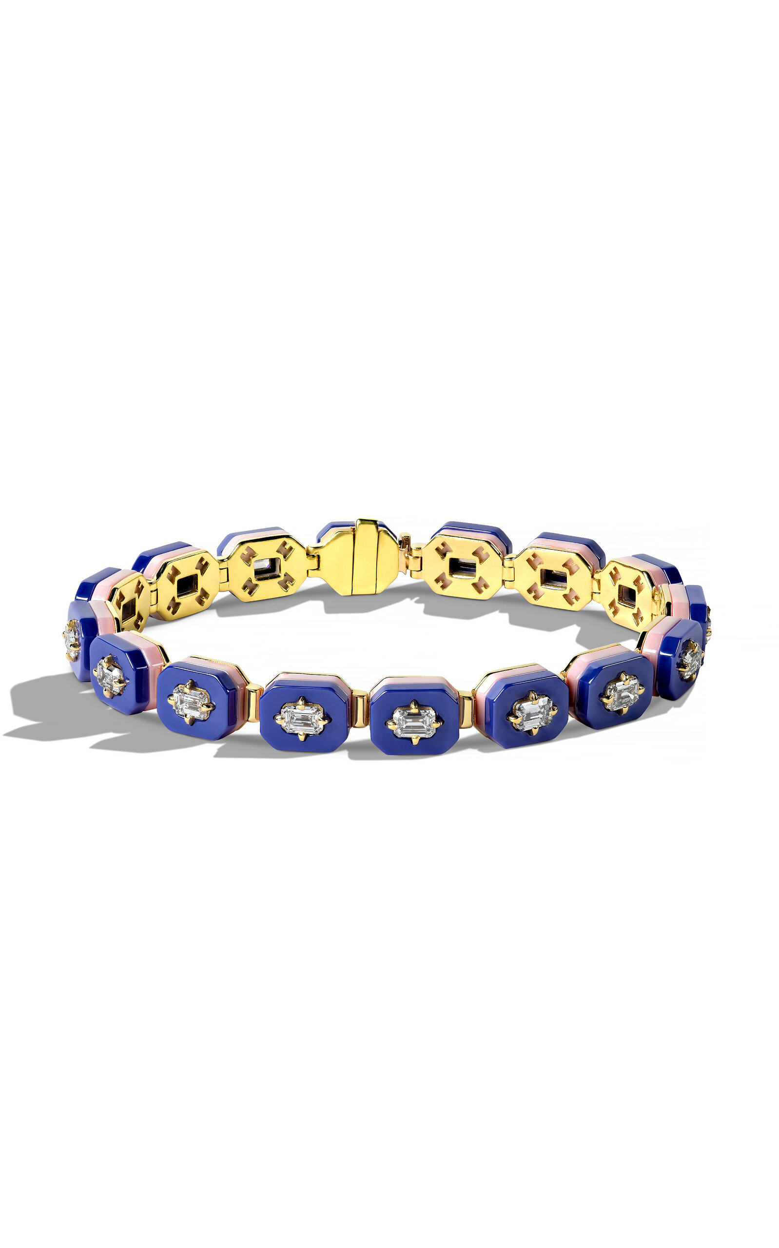 Minty 18k Yellow Gold L'heure Bleue Ceramic Diamond Tennis Bracelet In Blue