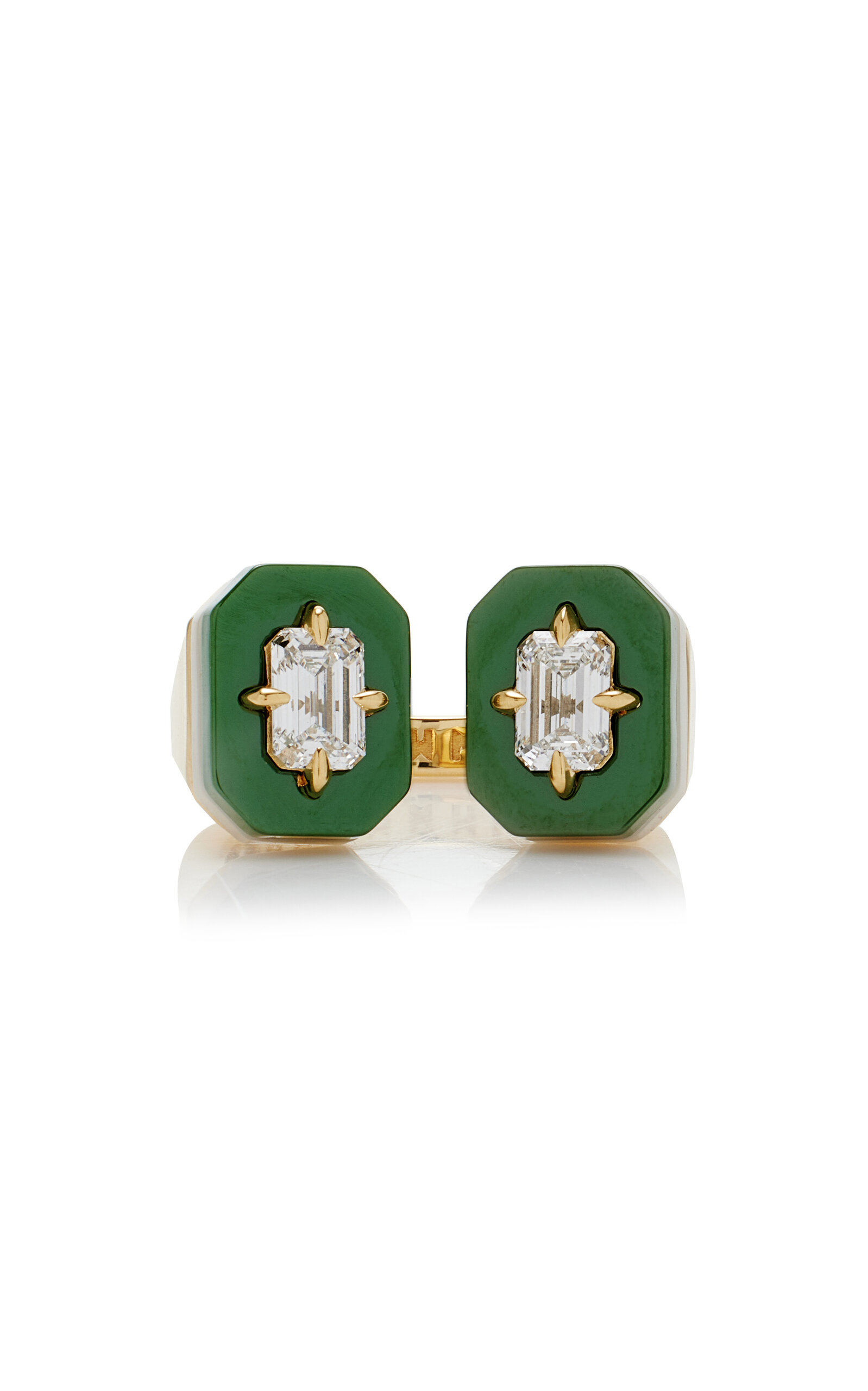 Minty 18k Yellow Gold Deuce Court Medium Diamond Split Ring In Green
