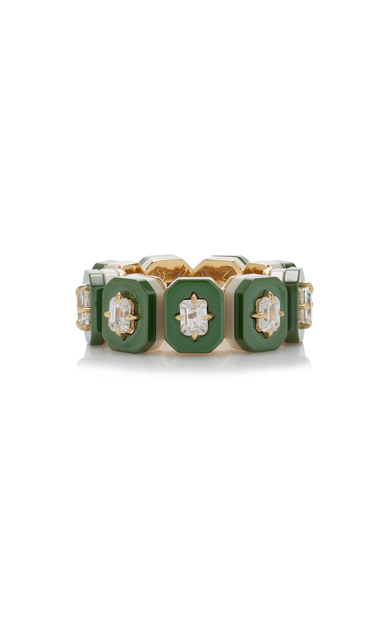 Minty 18k Yellow Gold Deuce Court Diamond Eternity Band In Green