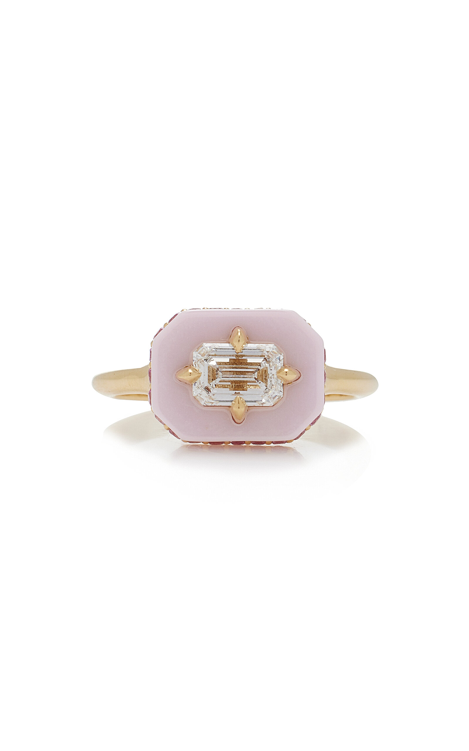 Minty 18k Yellow Gold And Rose Ceramic Diamond Ring In Pink