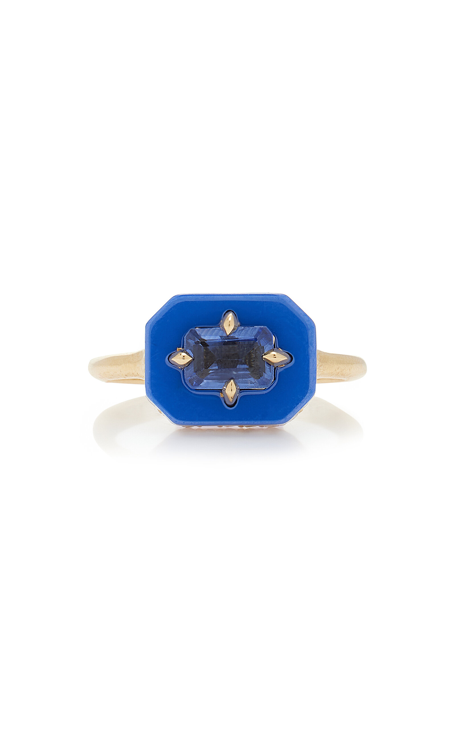 Minty 18k Yellow Gold Bleue Ceramic Sapphire Ring In Blue