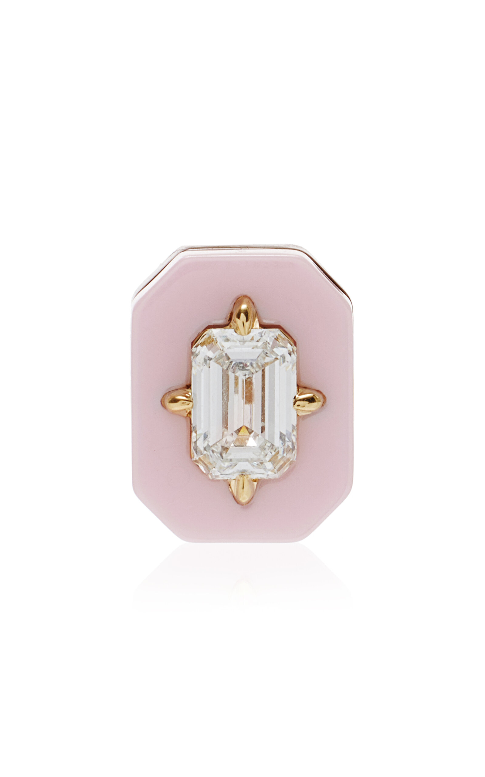 Minty 18k Yellow Gold Rosa Latte Ceramic Diamond Medium Single Stud Earring In Pink