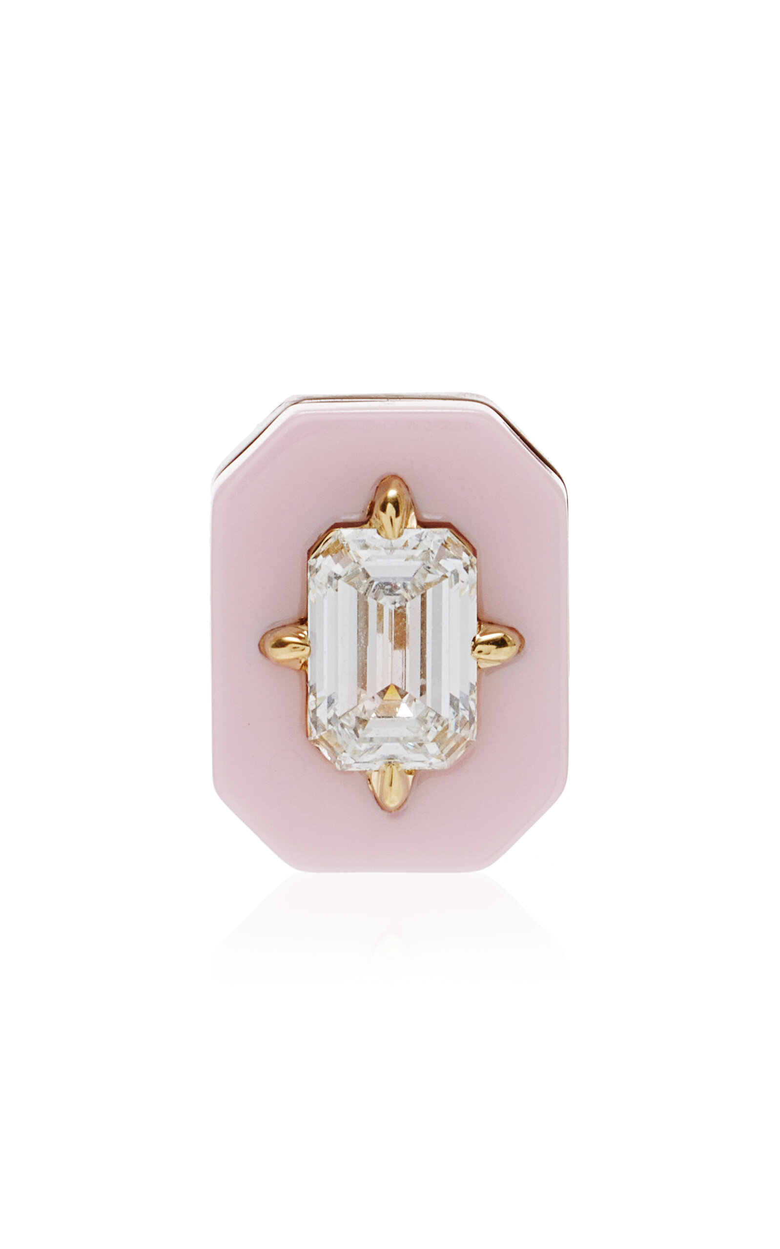 Minty 18k Yellow Gold Rosa Latte Ceramic Diamond Medium Single Stud Earring In Pink