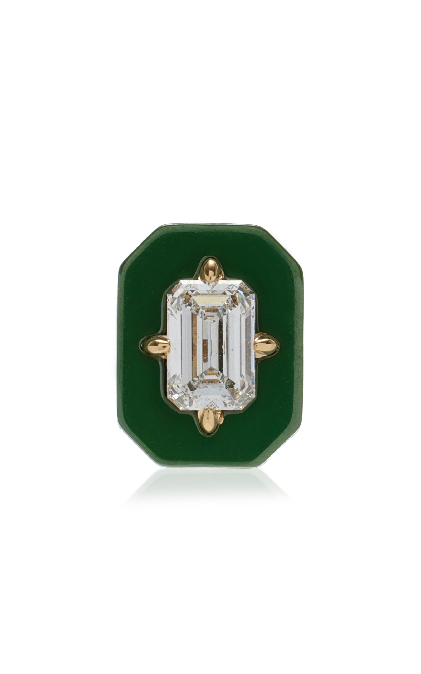 Minty 18k Yellow Gold Deuce Court Ceramic Diamond Medium Single Stud Earring In Green