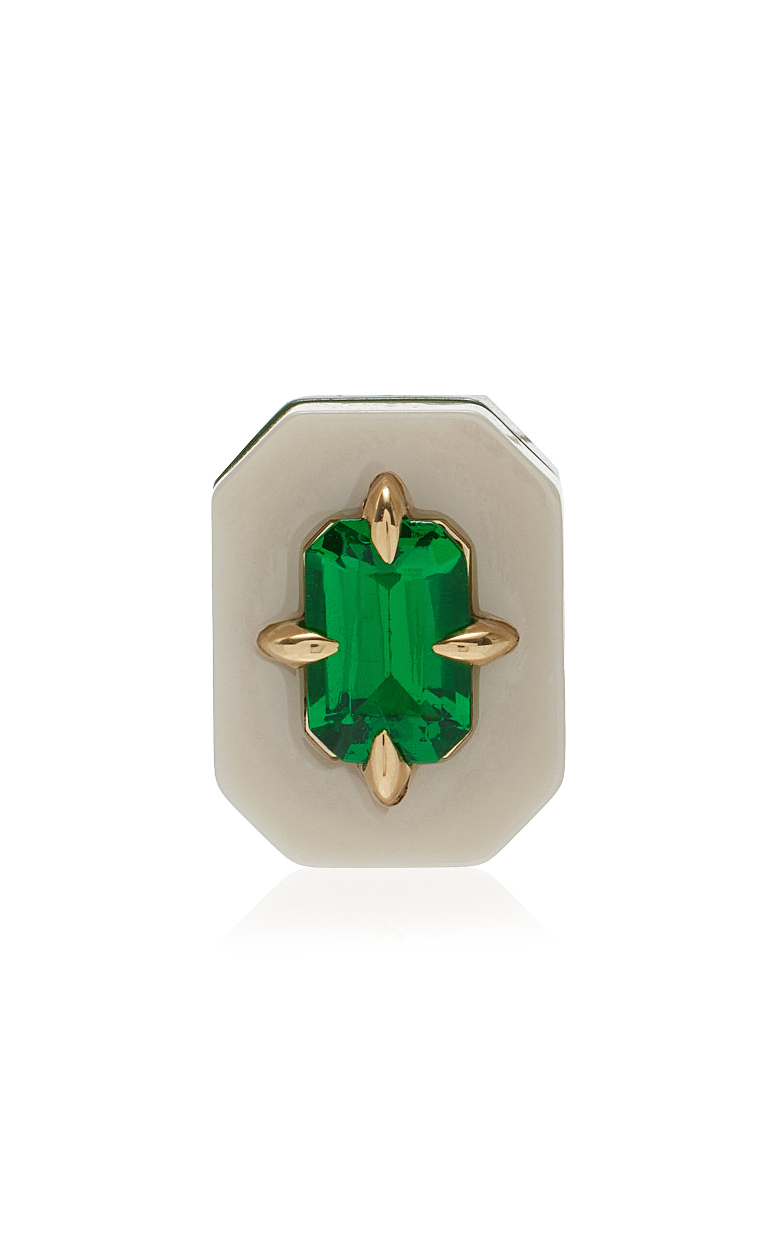 Minty 18k Yellow Gold Volley Llama Ceramic Emerald Medium Single Stud Earring In Ivory