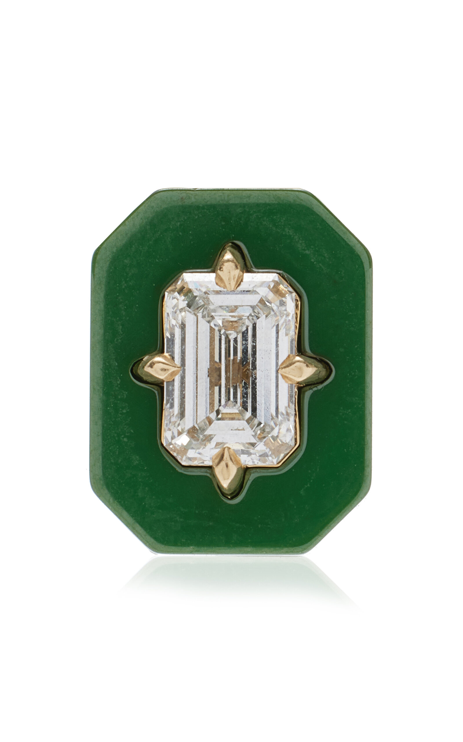 Minty 18k Yellow Gold Deuce Court Ceramic Diamond Large Single Stud Earring In Green