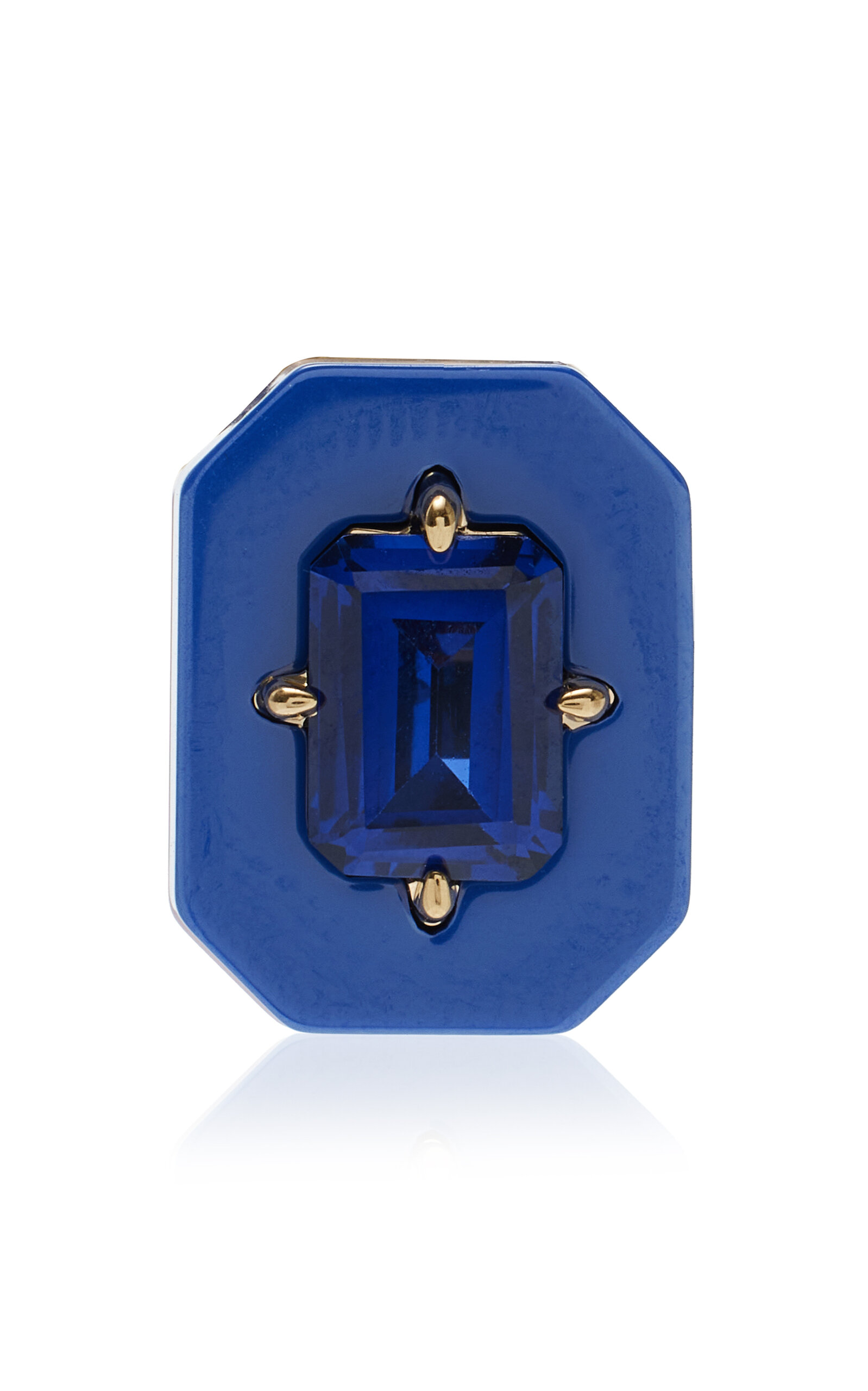 Minty 18k Yellow Gold And L'heure Bleue Ceramic Blue Sapphire Large Single Stud Earring In Multi