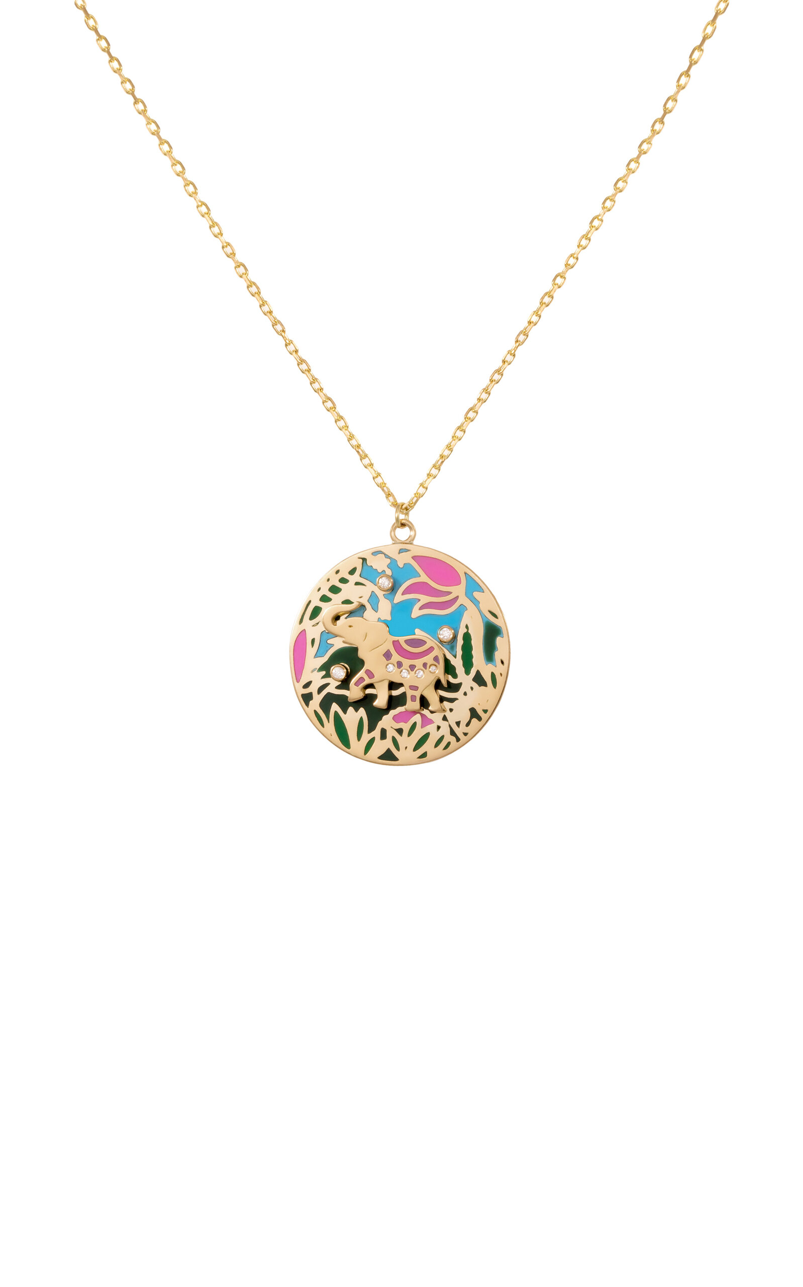 L'atelier Nawbar 18k Yellow Gold The Trunks Up Diamond And Colored Enamel Pendant In Multi