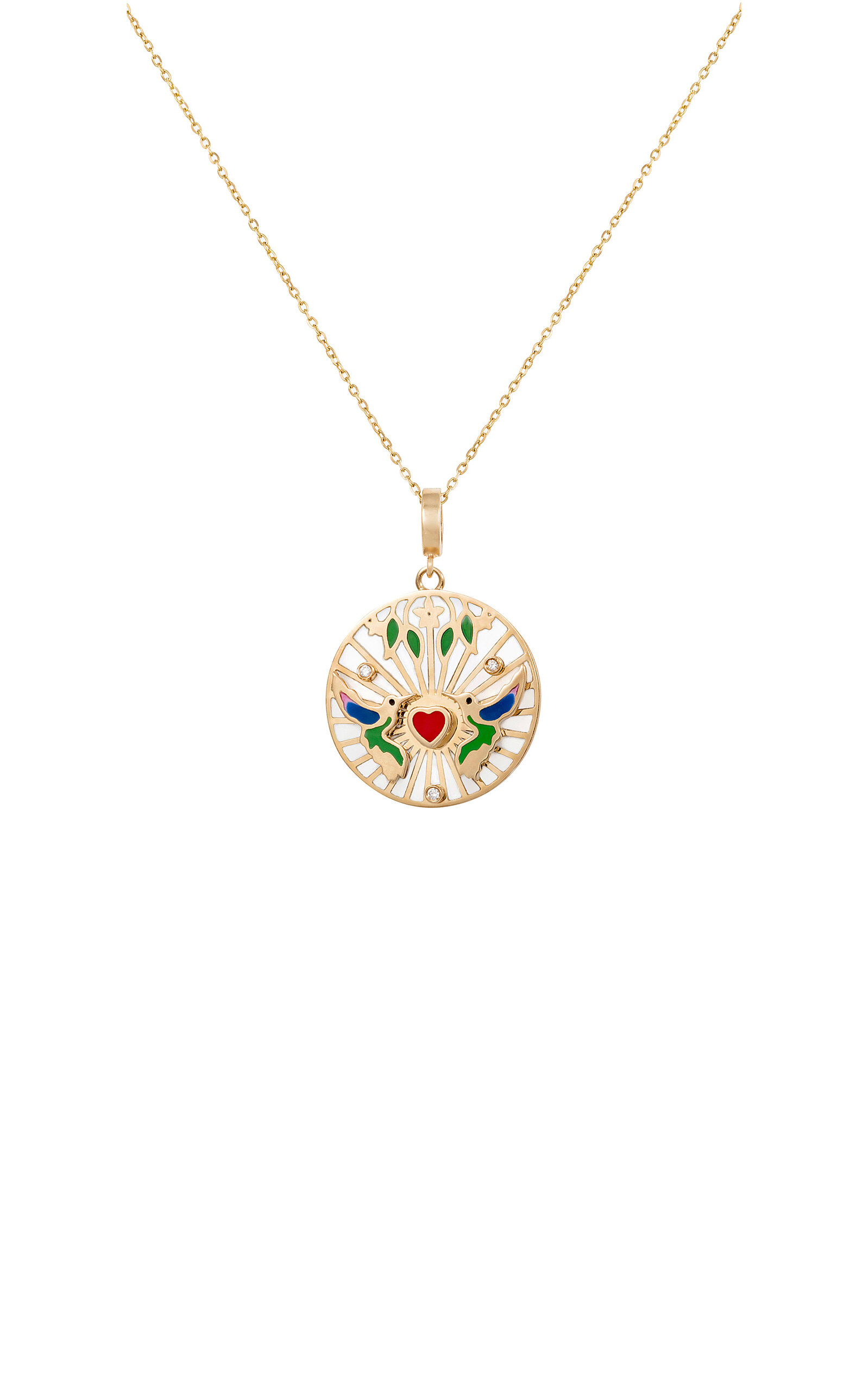 L'atelier Nawbar 18k Yellow Gold Small The Love Bird Diamond And Colored Enamel Pendant In White