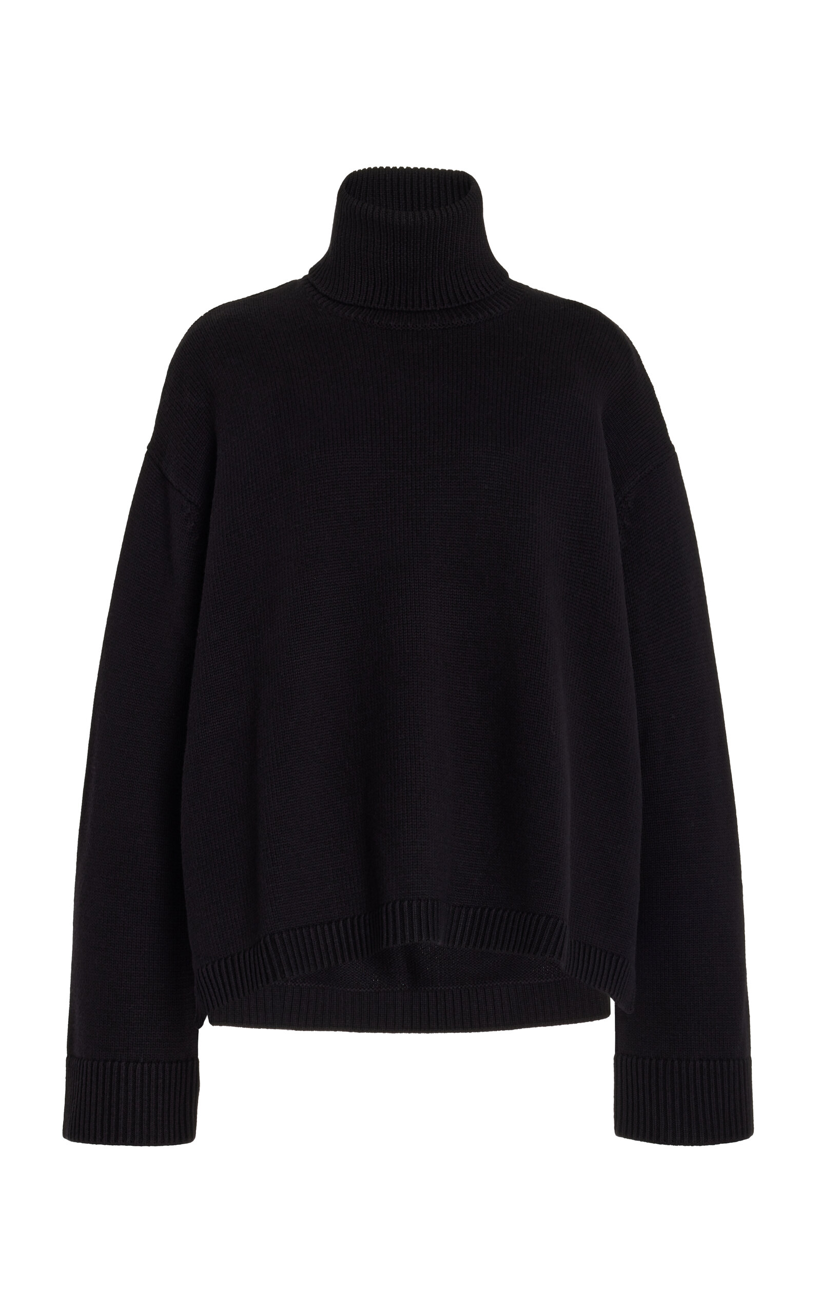 The Frankie Shop Rhea Trapeze Wool And Cotton-blend Turtleneck Sweater In Black
