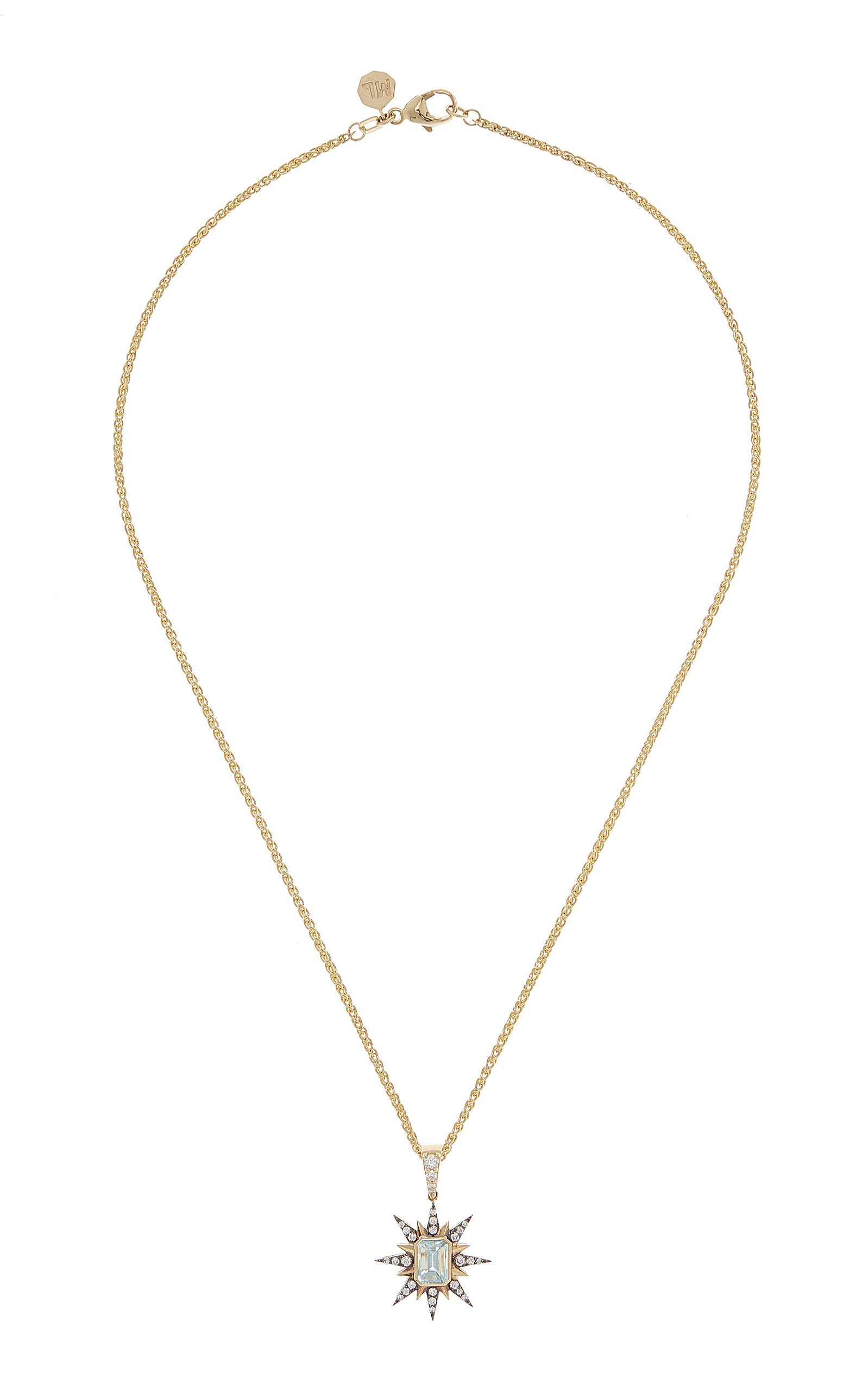 Marlo Laz Starburst 14K Yellow Gold Aquamarine Necklace