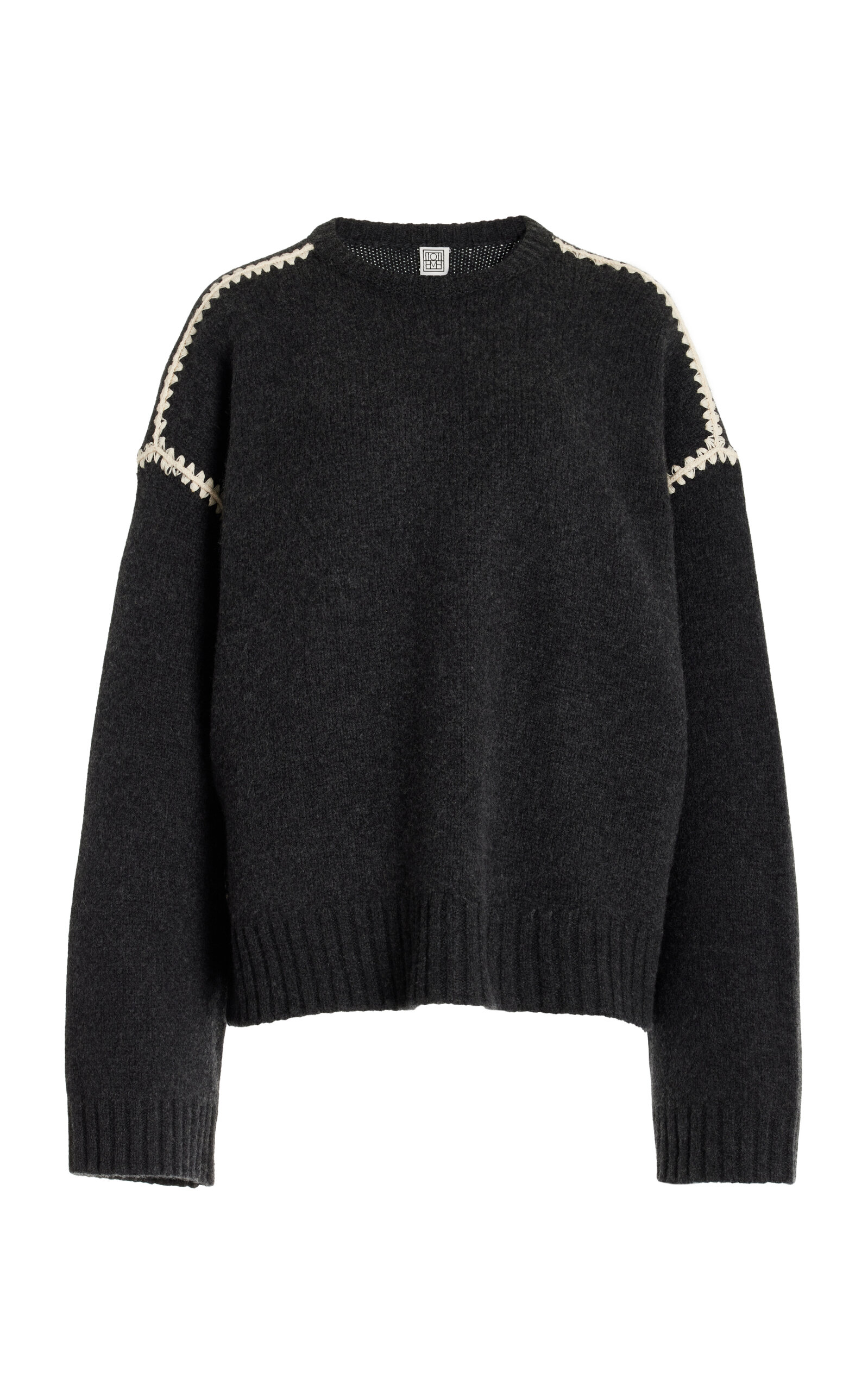Shop Totême Embroidered Wool-cashmere Sweater In Grey
