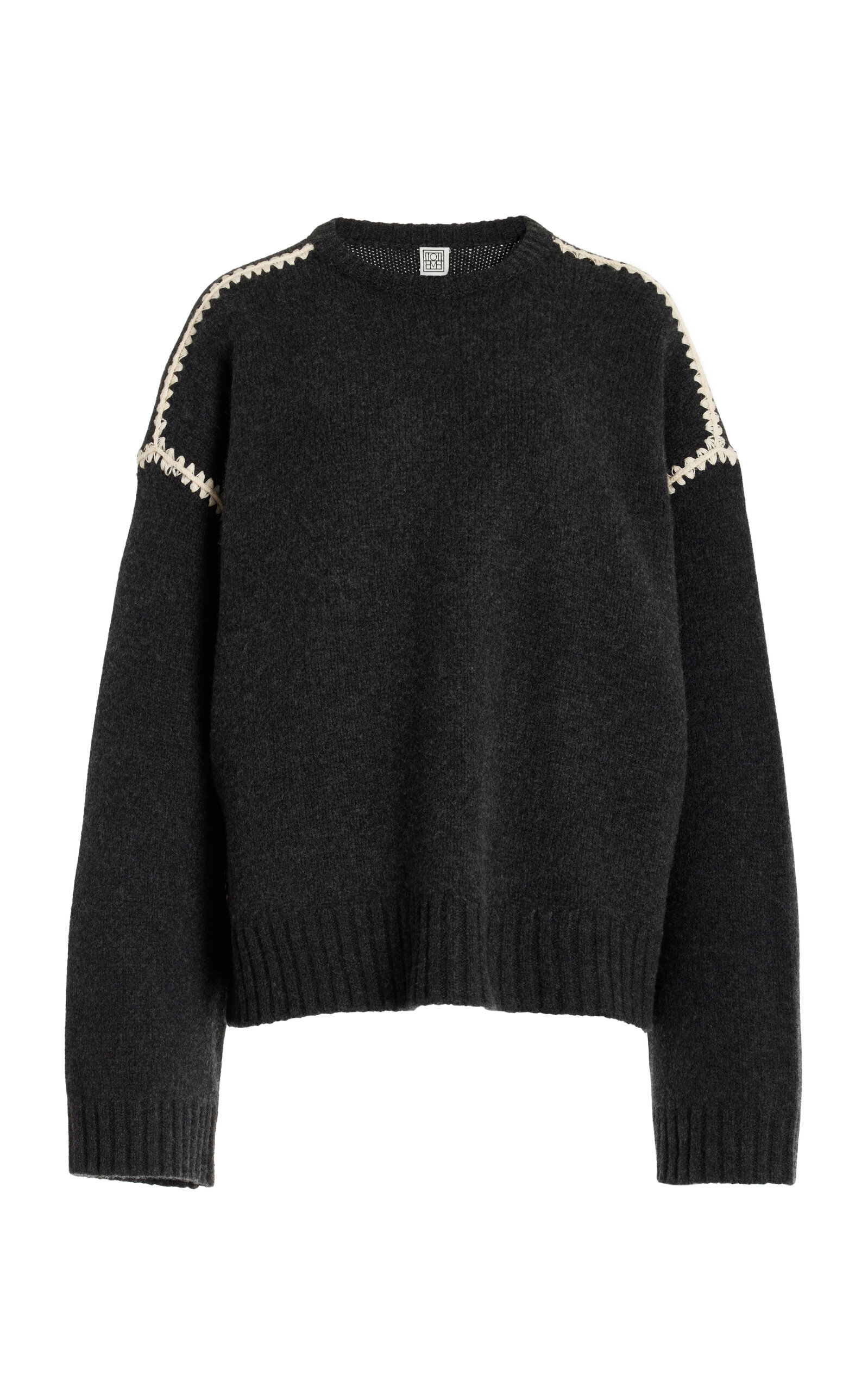 Totême Toteme Sweater With Contrast Embroideries In Grey