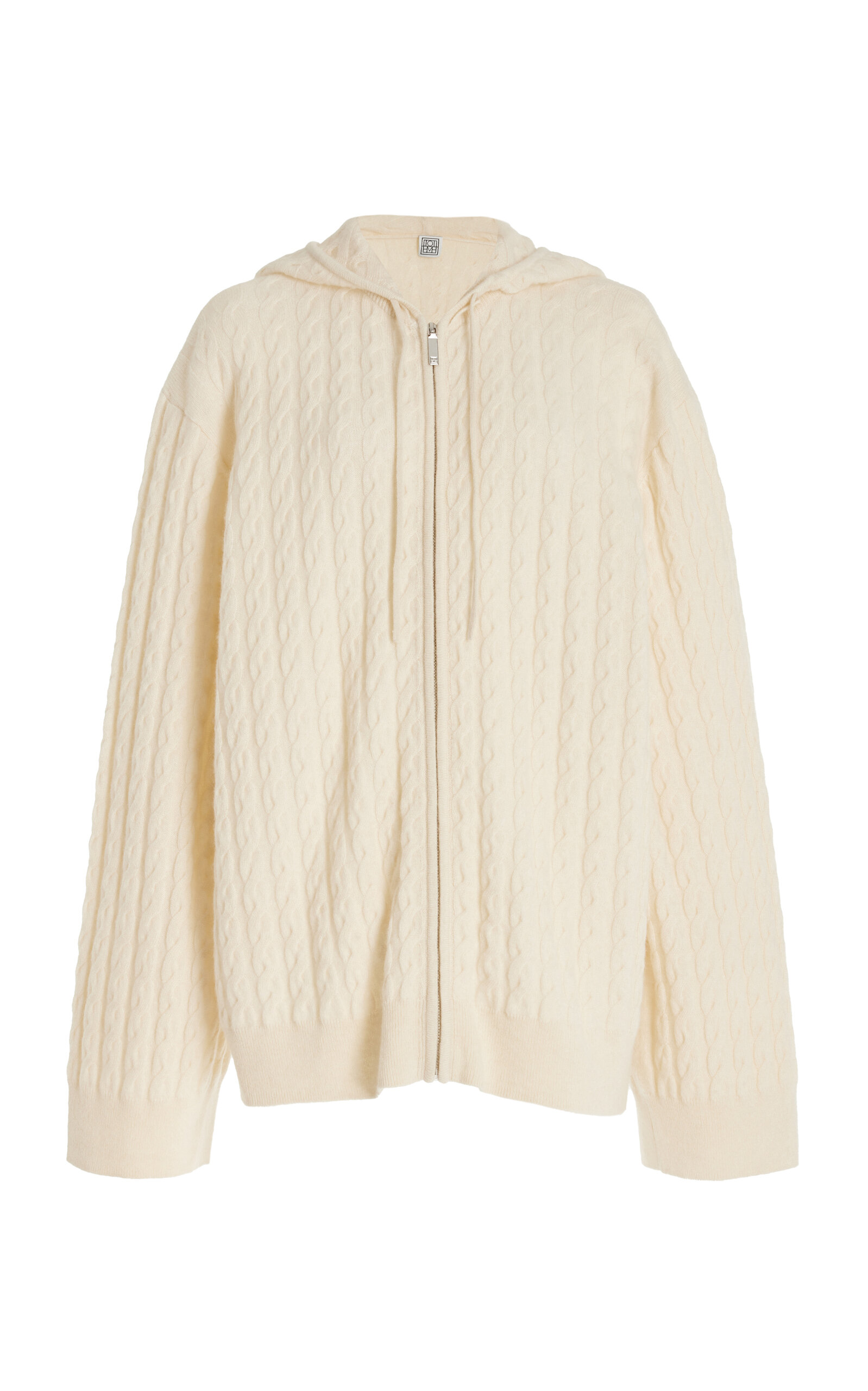 Shop Totême Cable-knit Wool-cashmere Hoodie In White