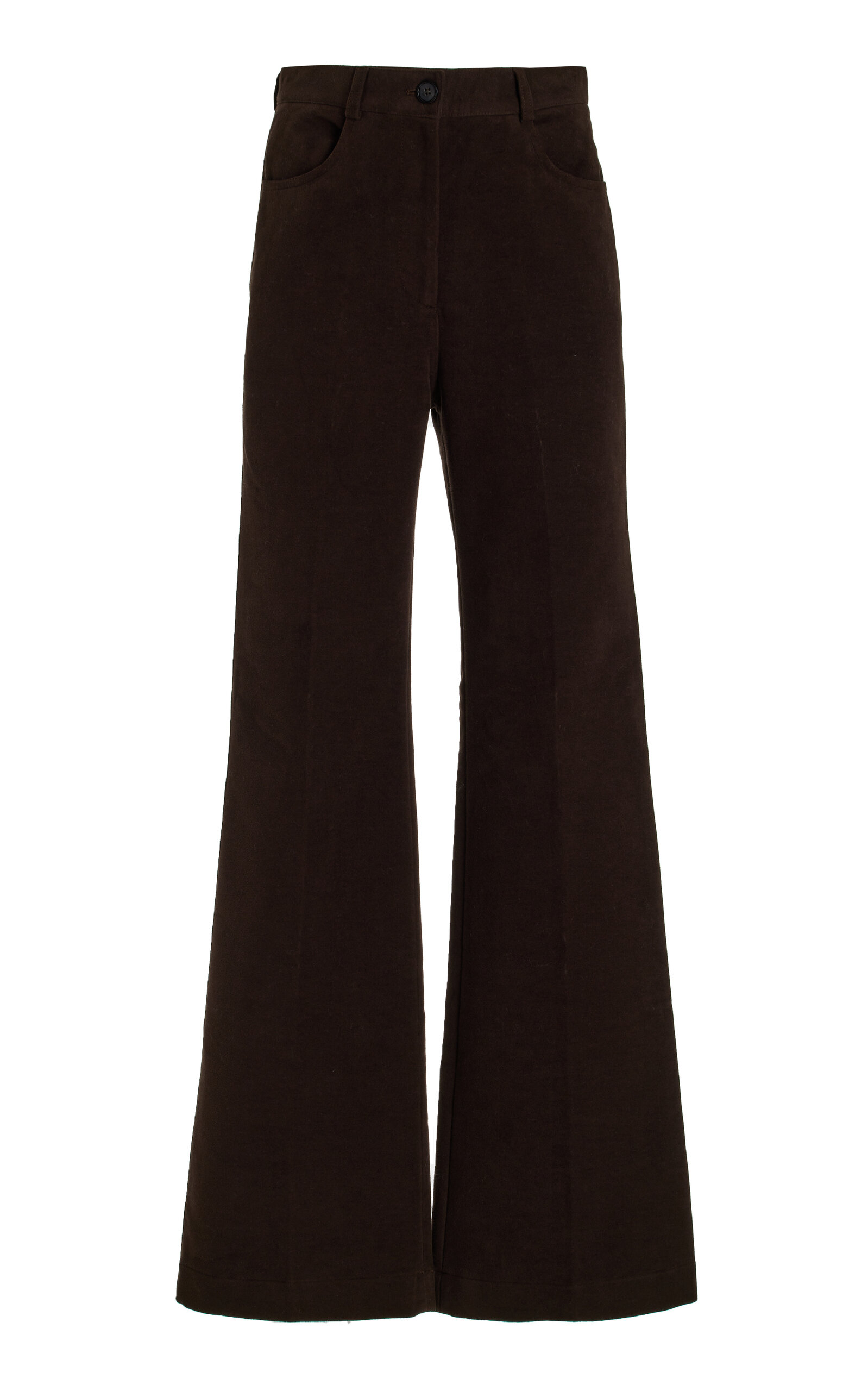 Shop Totême Flared Cotton-moleskin Trousers In Brown