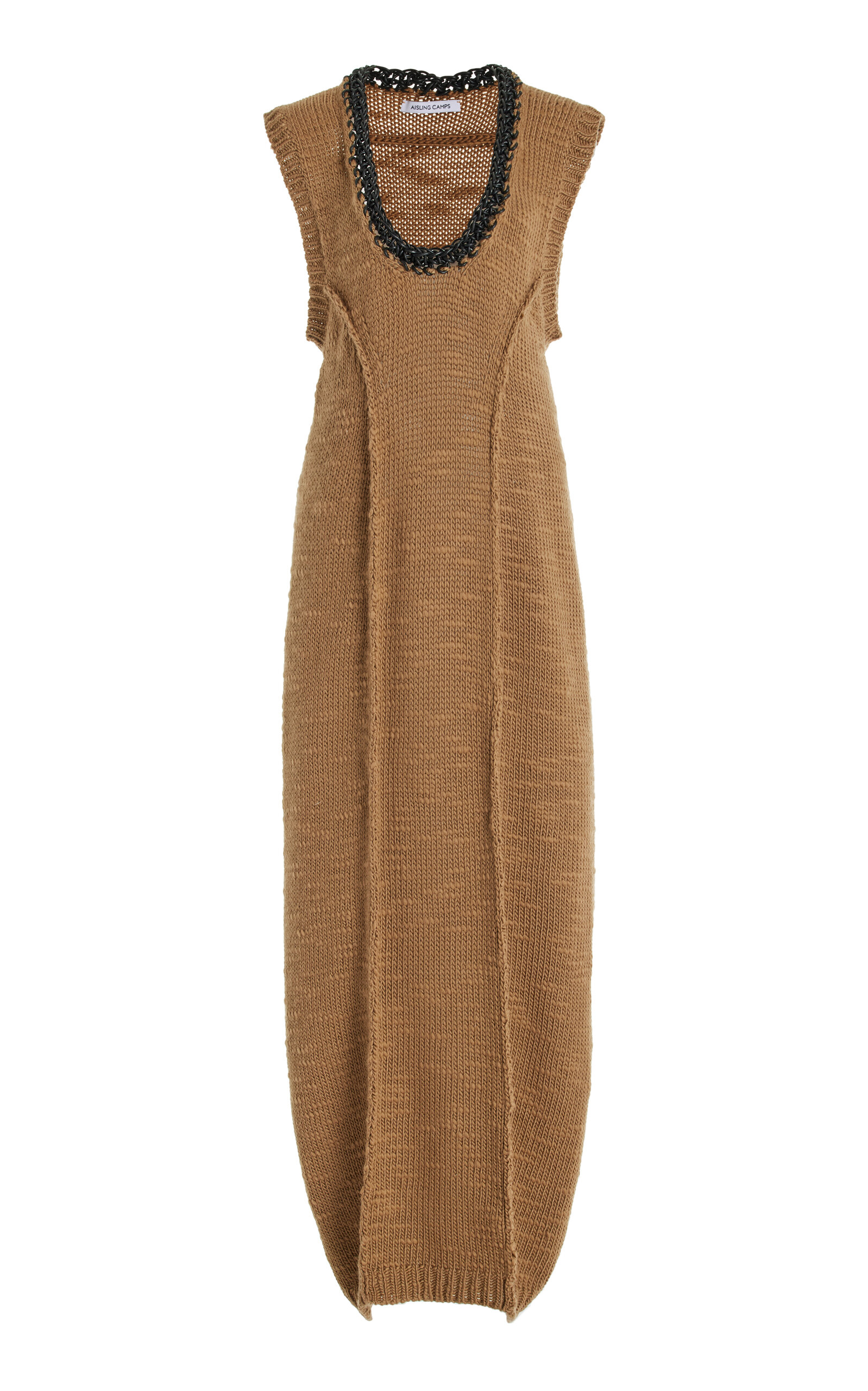 Leather-Trimmed Crocheted-Wool Cocoon Dress